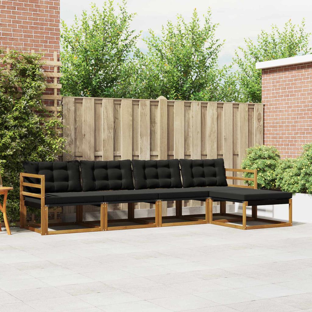 Outdoor-Sofagarnitur mit Kissen 5 pcs Natürlich und Schwarz