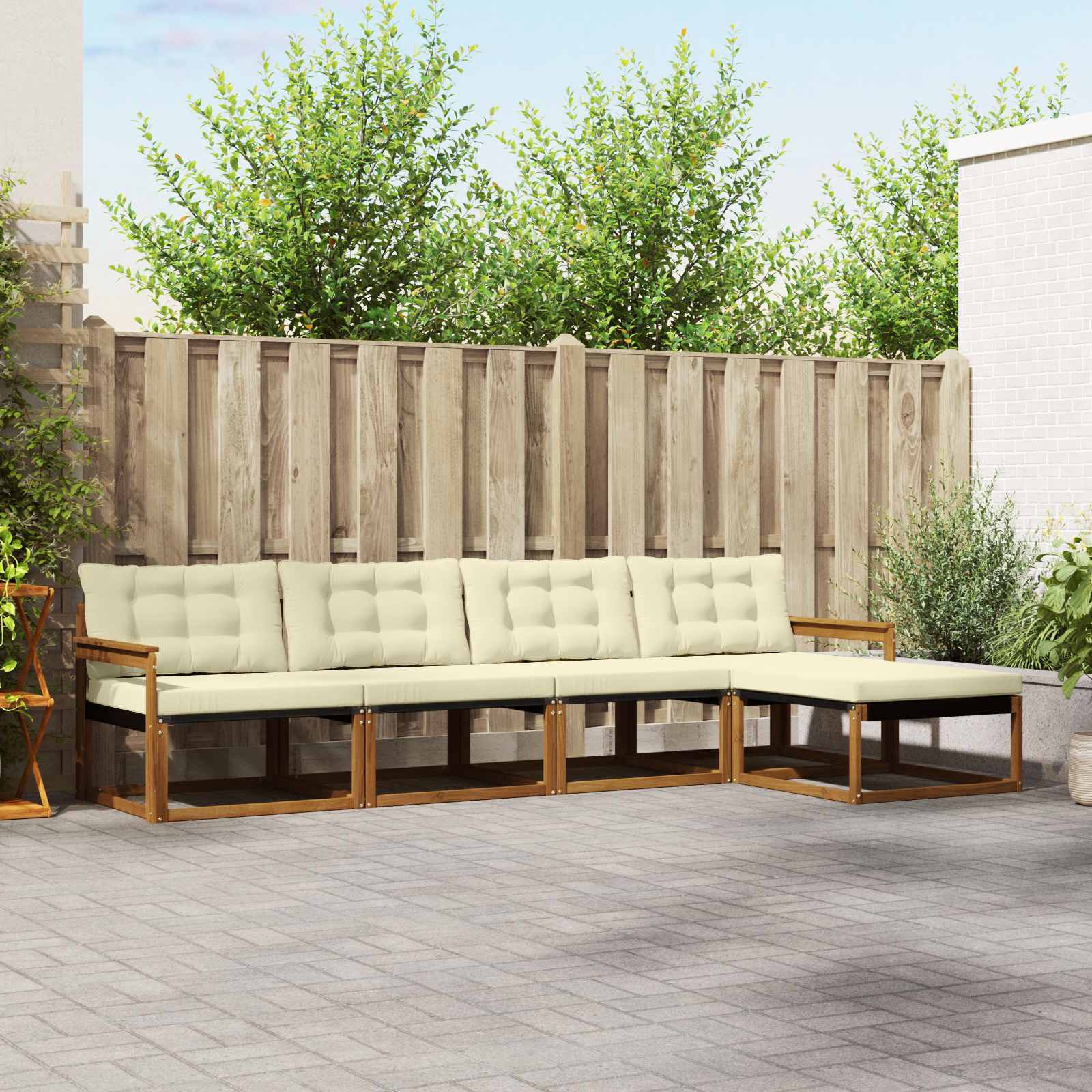 Outdoor-Sofagarnitur mit Kissen 5 pcs Natur und Creme