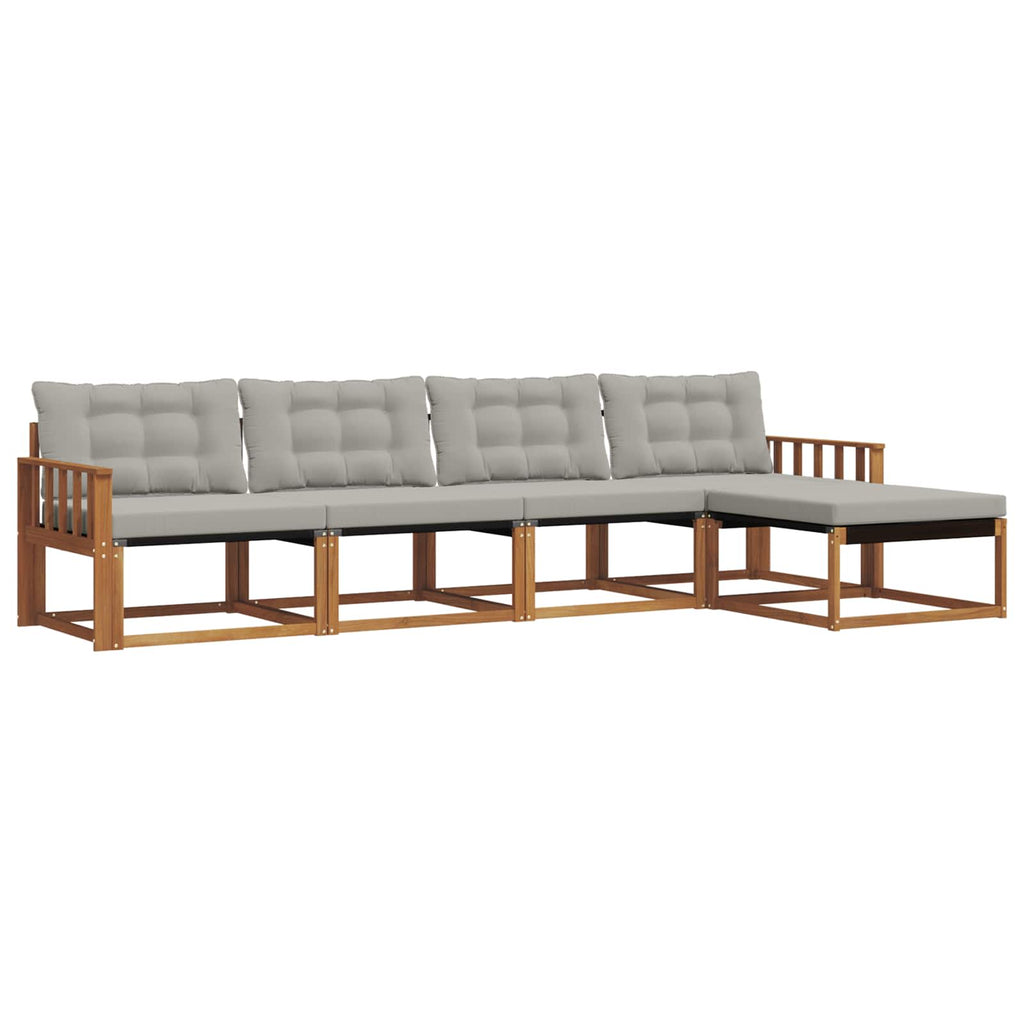 Outdoor-Sofagarnitur mit Kissen 5 pcs Natürlich und Hellgrau