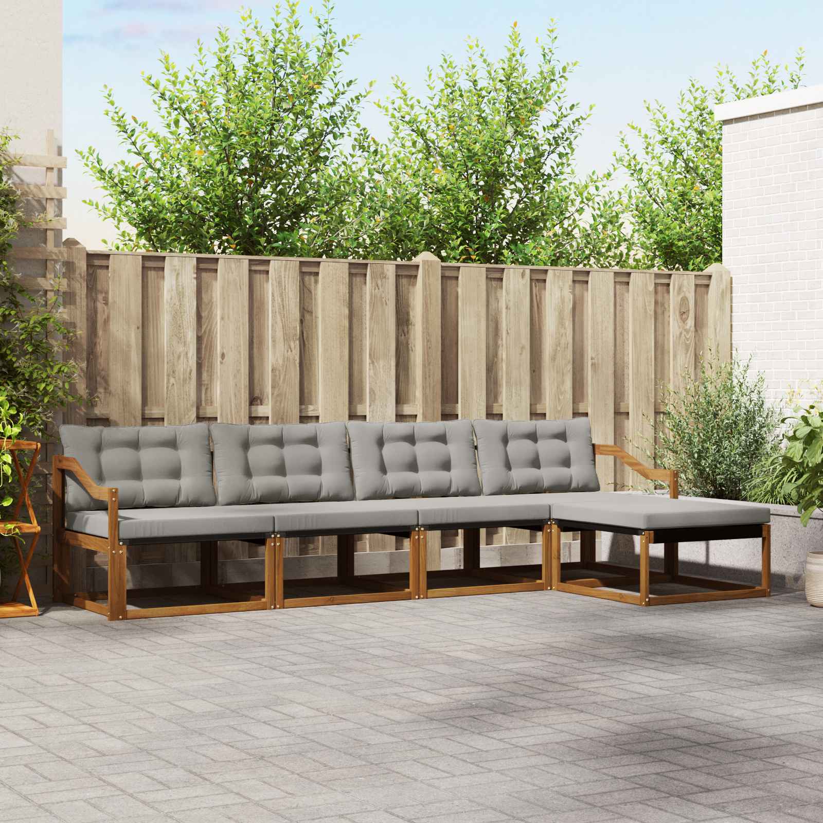 Outdoor-Sofagarnitur mit Kissen 5 pcs Natürlich und Hellgrau