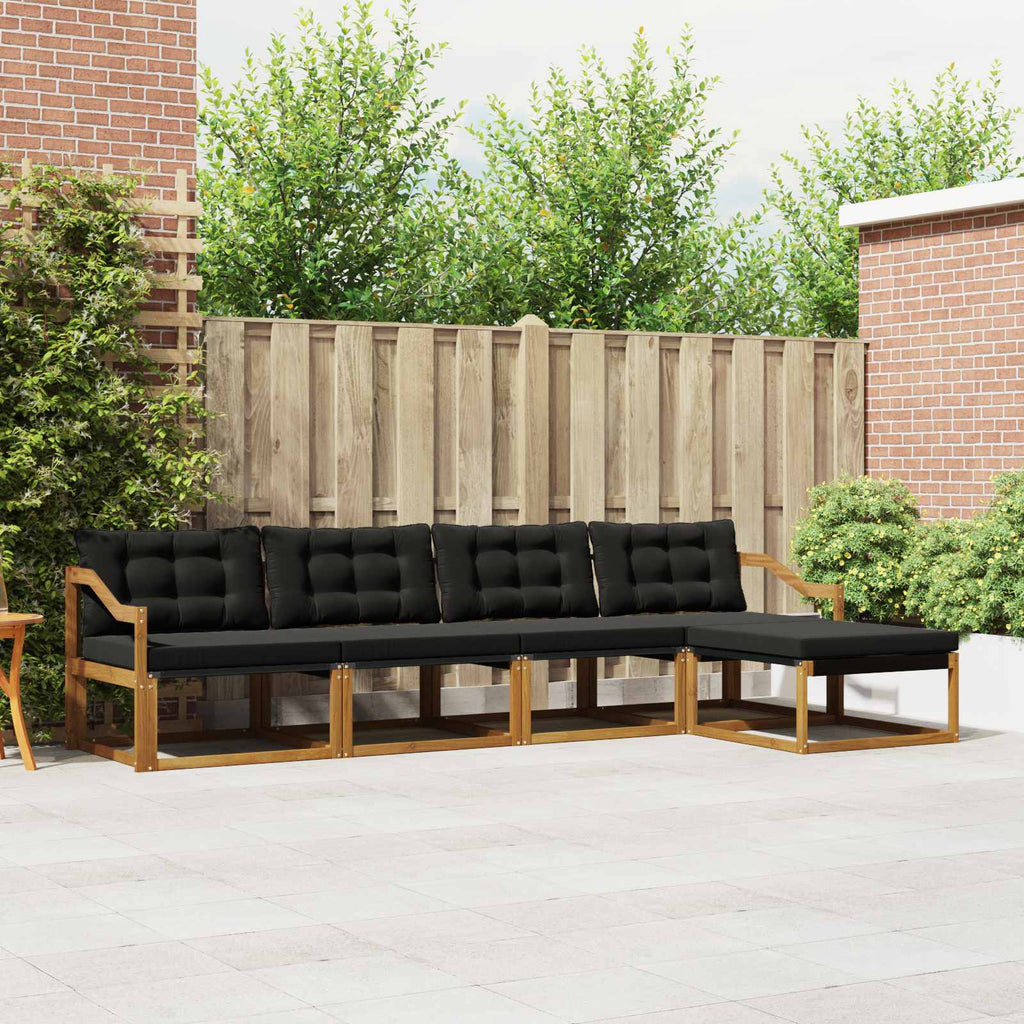 Outdoor-Sofagarnitur mit Kissen 5 pcs Natürlich und Schwarz