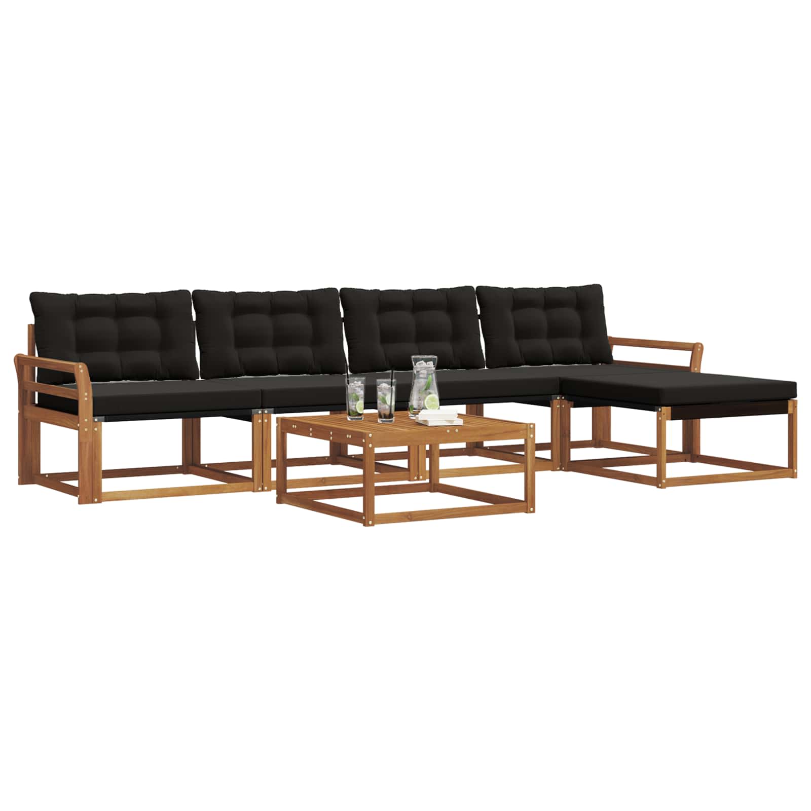 Outdoor-Sofagarnitur mit Kissen 6 pcs Natürlich und Schwarz