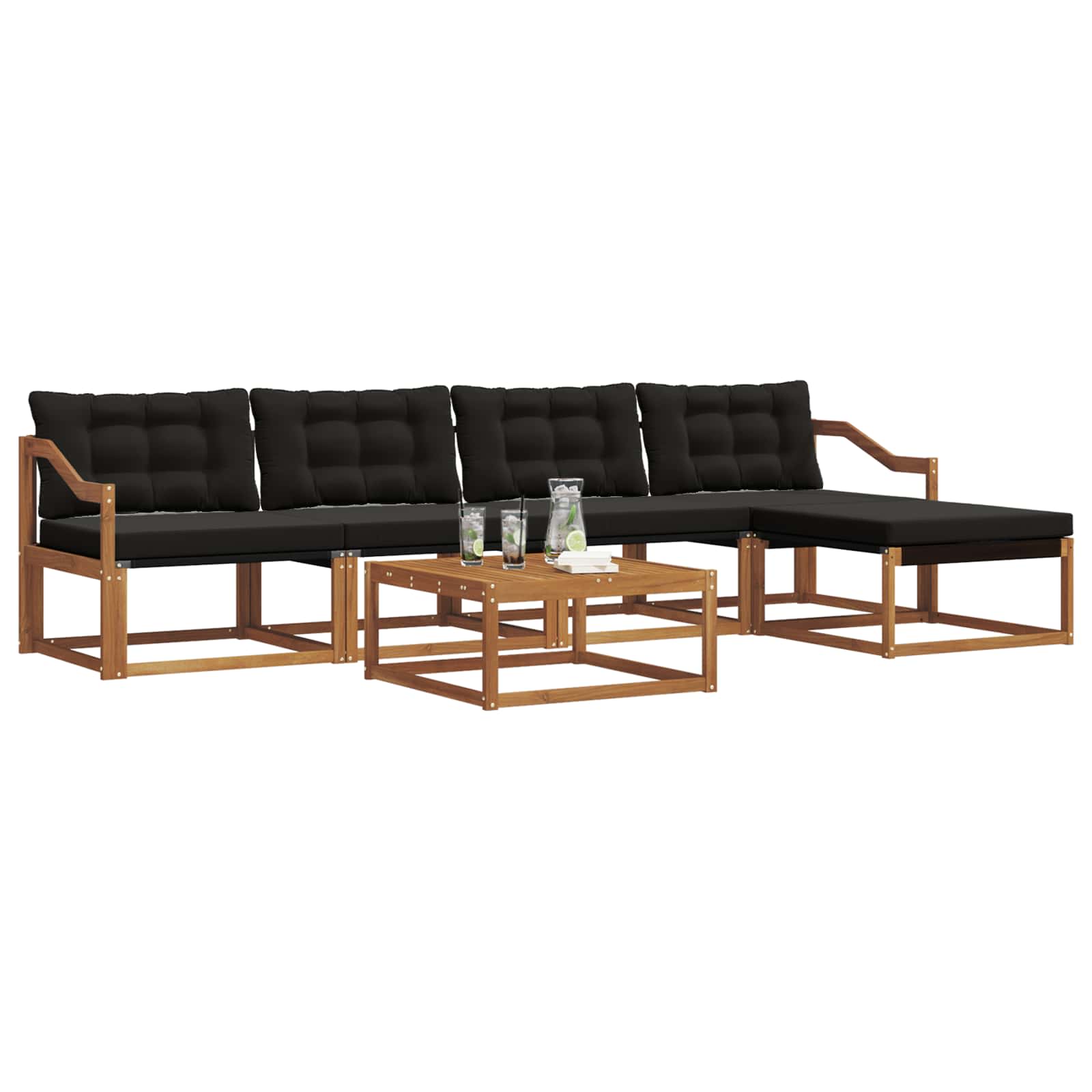 Outdoor-Sofagarnitur mit Kissen 6 pcs Natürlich und Schwarz