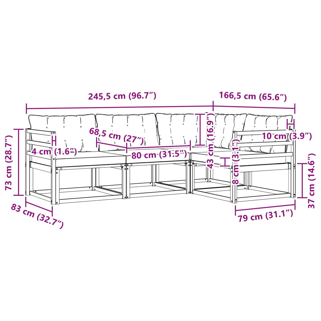 Outdoor-Sofagarnitur mit Kissen 4 pcs Natürlich und Schwarz