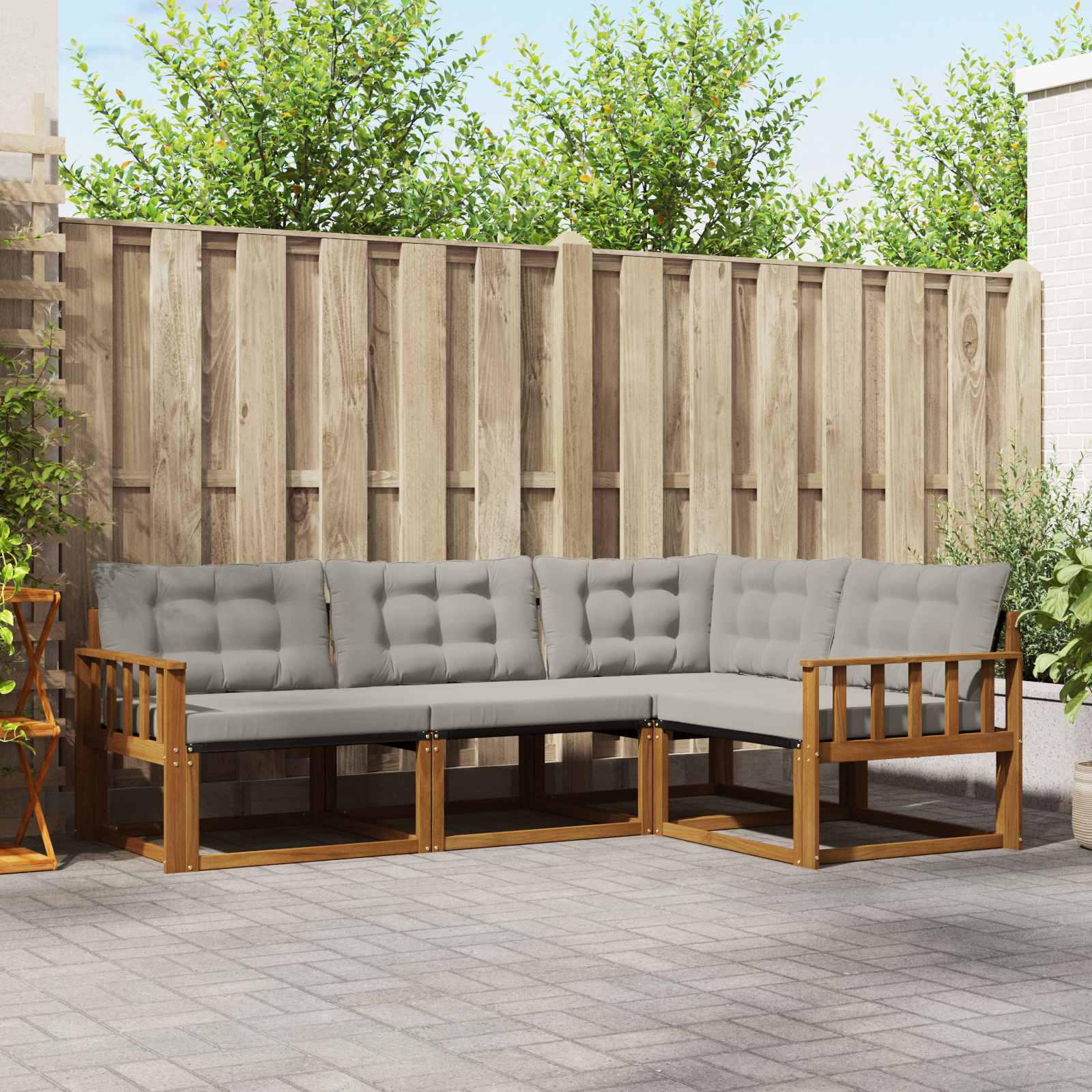 Outdoor-Sofagarnitur mit Kissen 4 pcs Natürlich und Hellgrau
