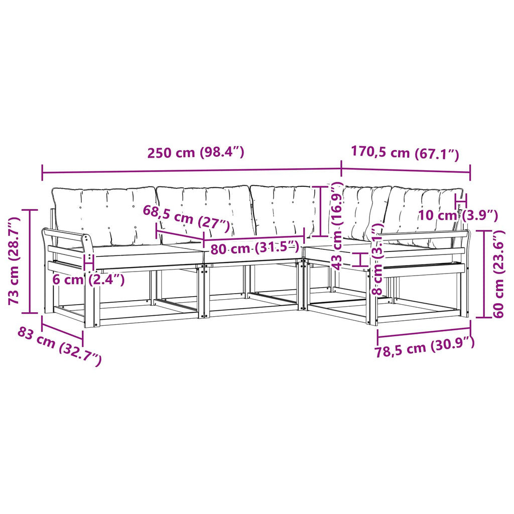 Outdoor-Sofagarnitur mit Kissen 4 pcs Natur und Creme
