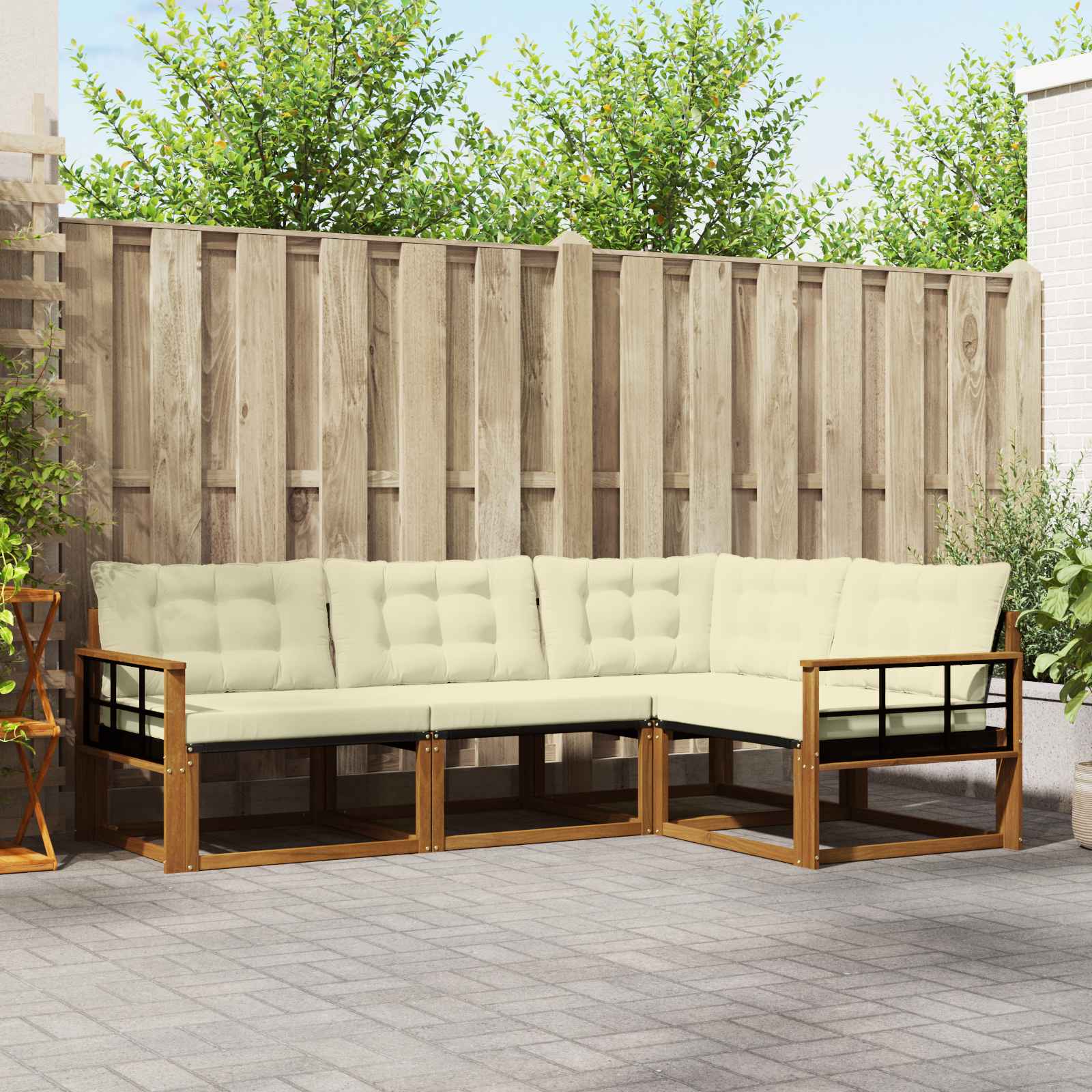 Outdoor-Sofagarnitur mit Kissen 4 pcs Natur und Creme