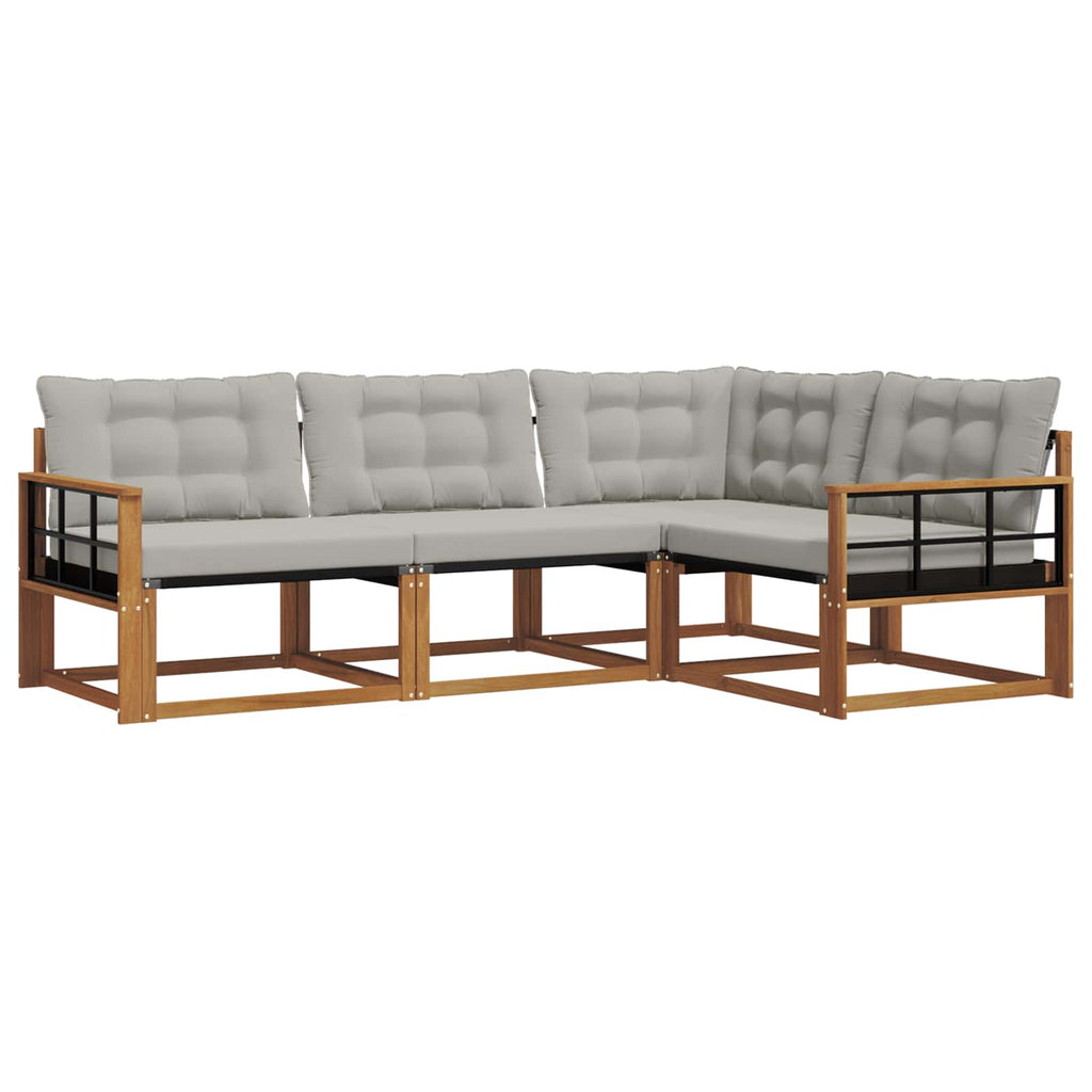Outdoor-Sofagarnitur mit Kissen 4 pcs Natürlich und Hellgrau