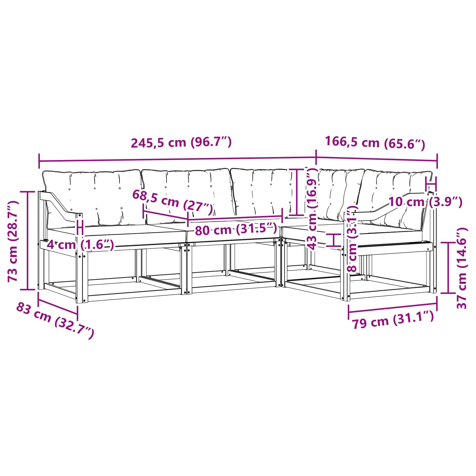 Outdoor-Sofagarnitur mit Kissen 4 pcs Natürlich und Schwarz