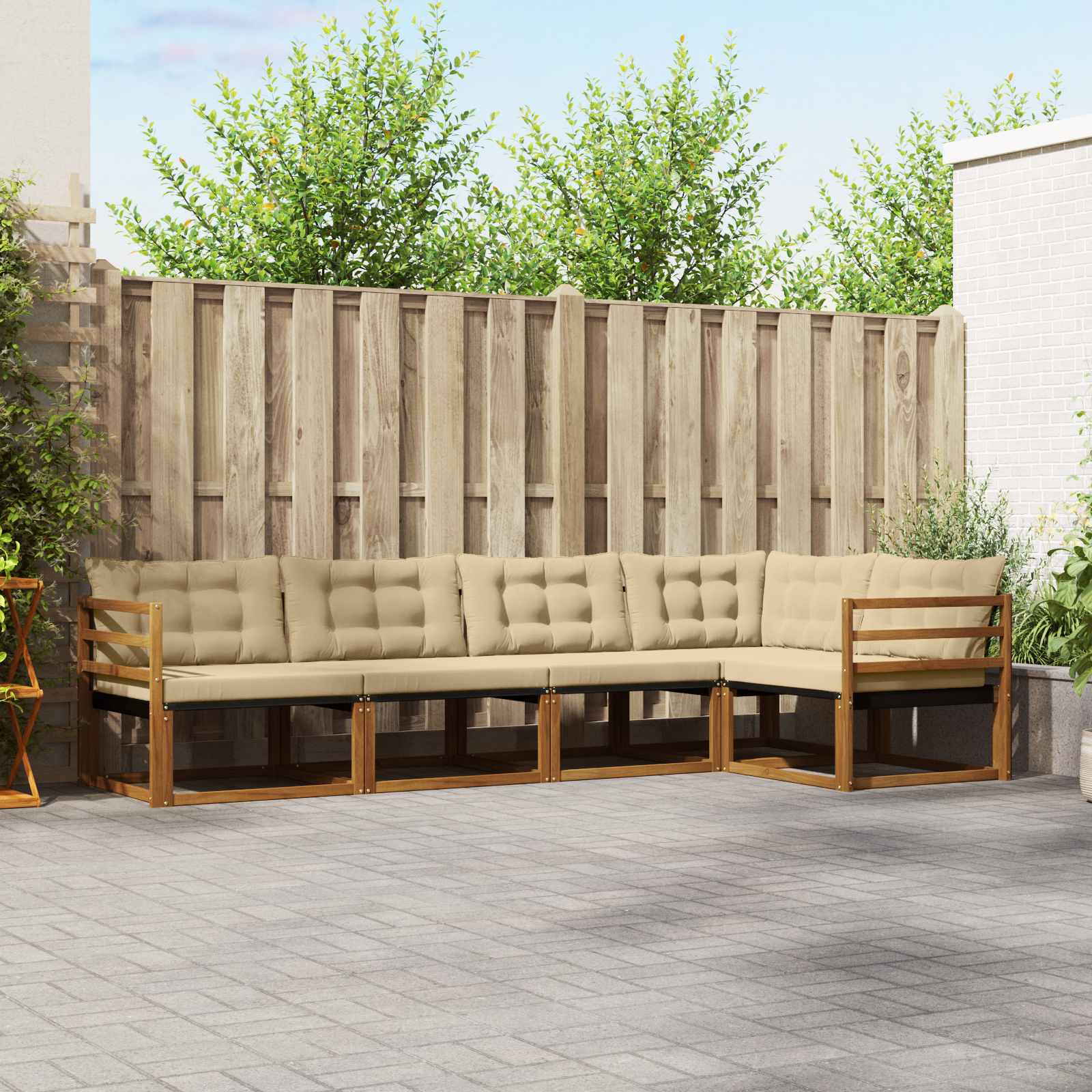 Outdoor-Sofagarnitur mit Kissen 5 pcs Natur und Beige