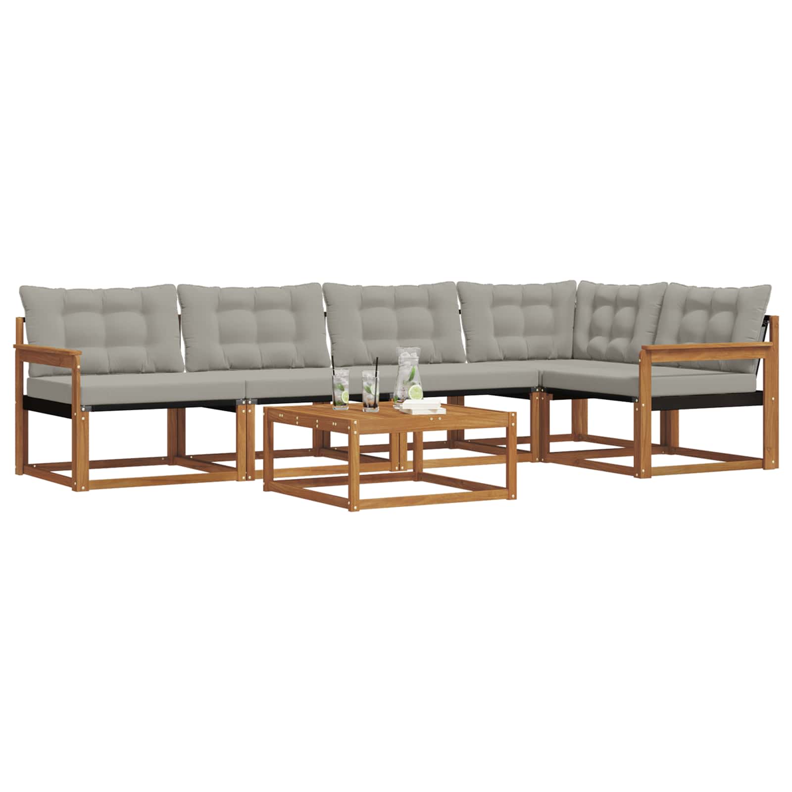 Outdoor-Sofagarnitur mit Kissen 6 pcs Natürlich und Hellgrau