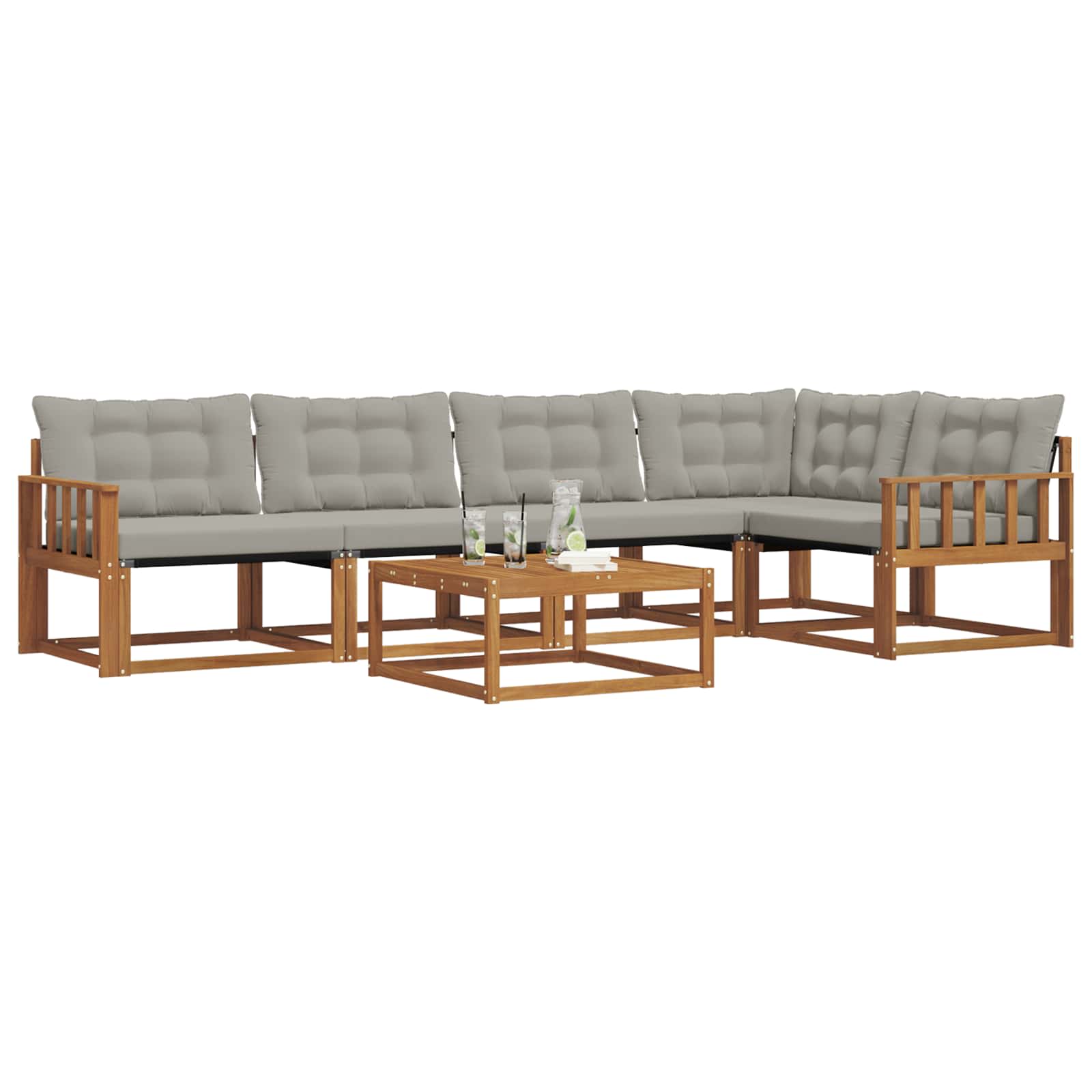 Outdoor-Sofagarnitur mit Kissen 6 pcs Natürlich und Hellgrau