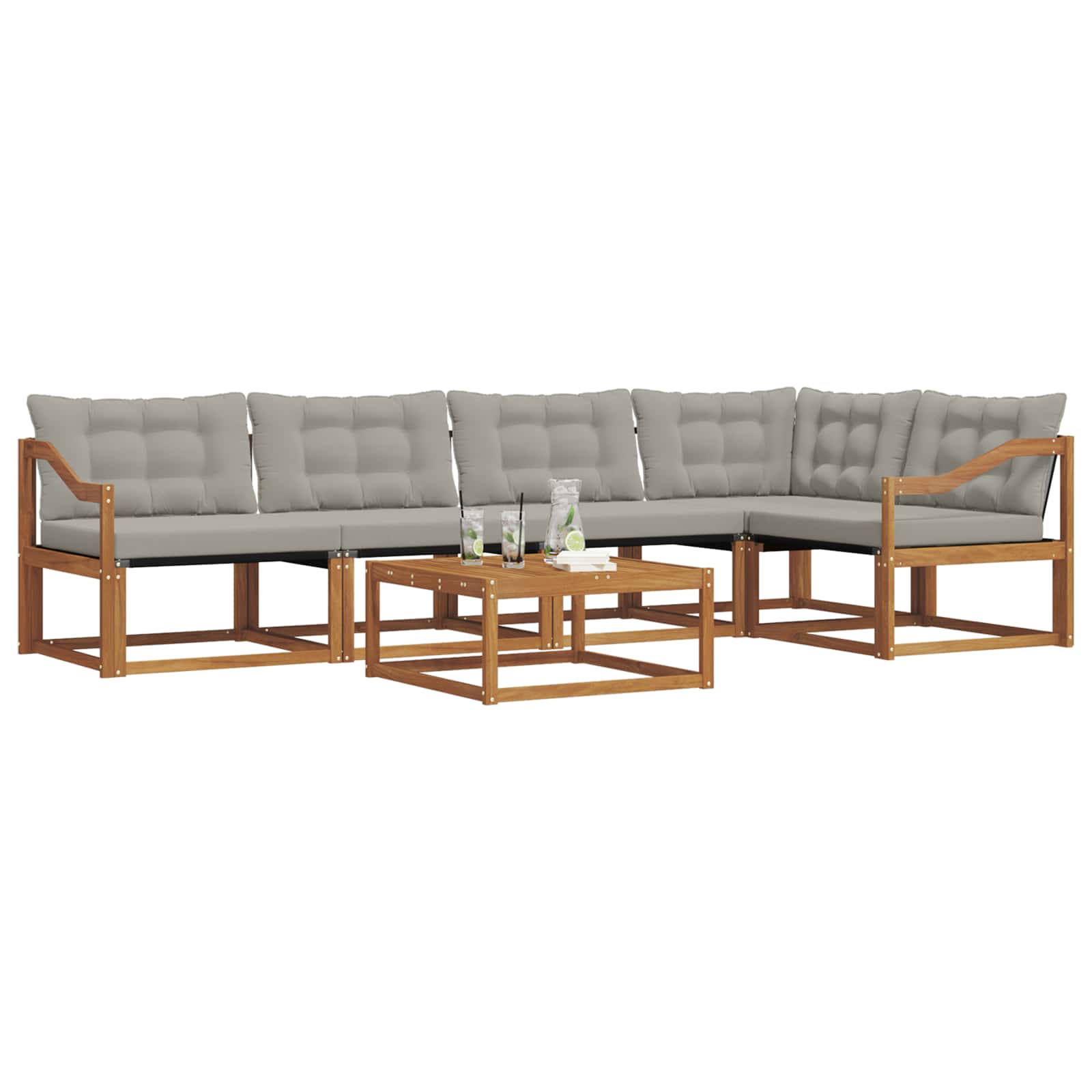 Outdoor-Sofagarnitur mit Kissen 6 pcs Natürlich und Hellgrau