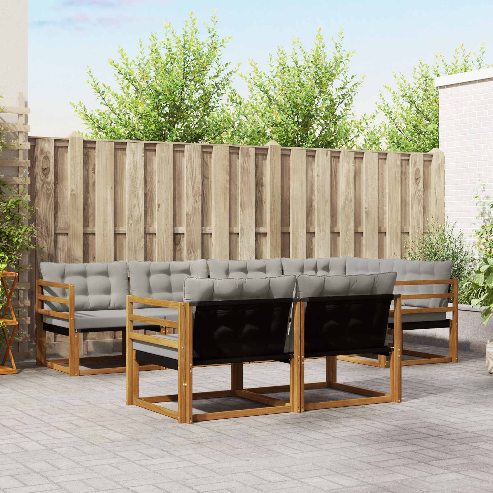Outdoor-Sofagarnitur mit Kissen 7 pcs Natürlich und Hellgrau