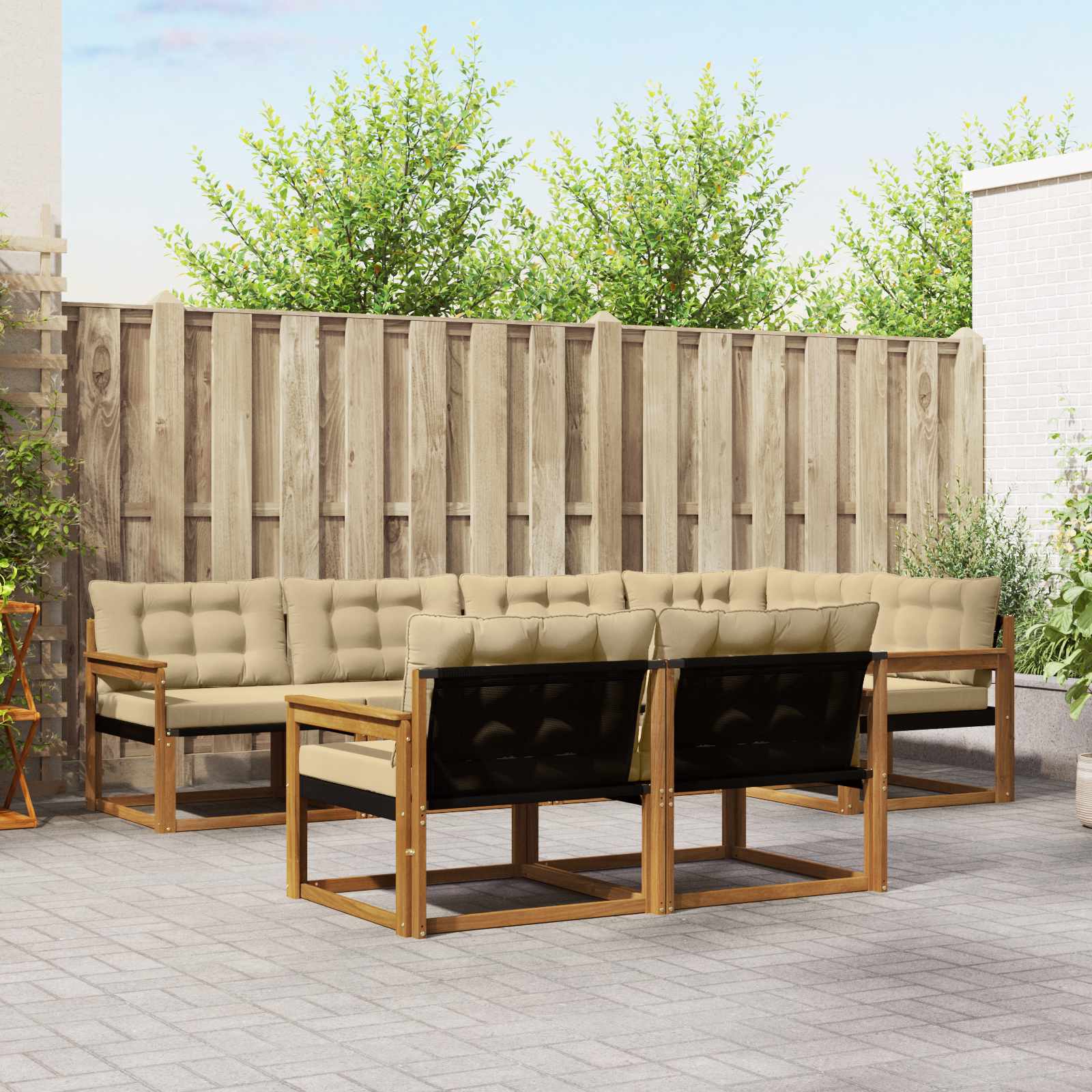 Outdoor-Sofagarnitur mit Kissen 7 pcs Natur und Beige