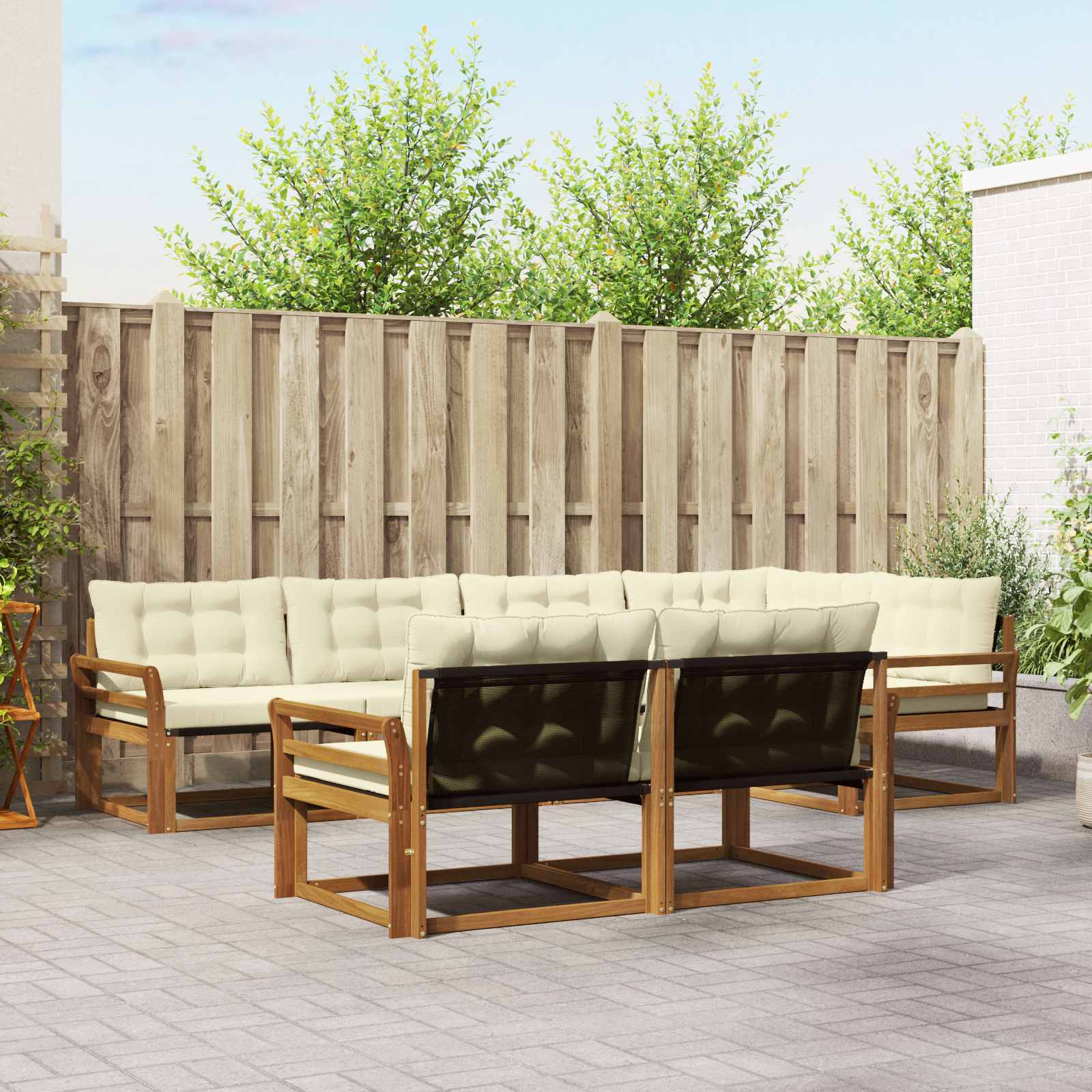 Outdoor-Sofagarnitur mit Kissen 7 pcs Natur und Creme