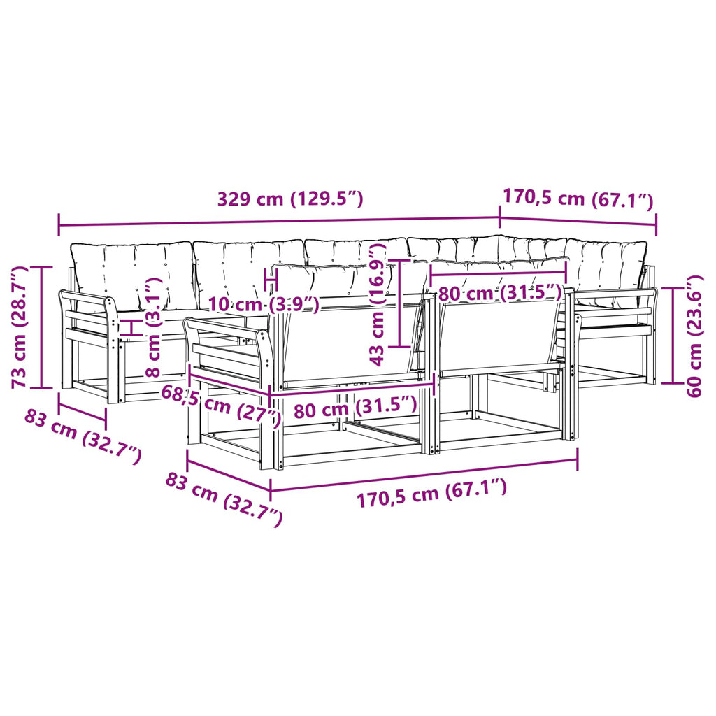 Outdoor-Sofagarnitur mit Kissen 7 pcs Natürlich und Schwarz
