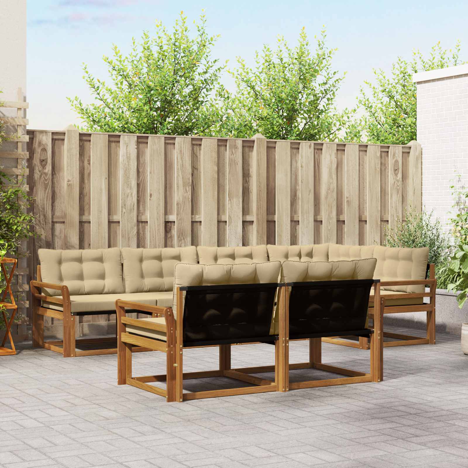 Outdoor-Sofagarnitur mit Kissen 7 pcs Natur und Beige