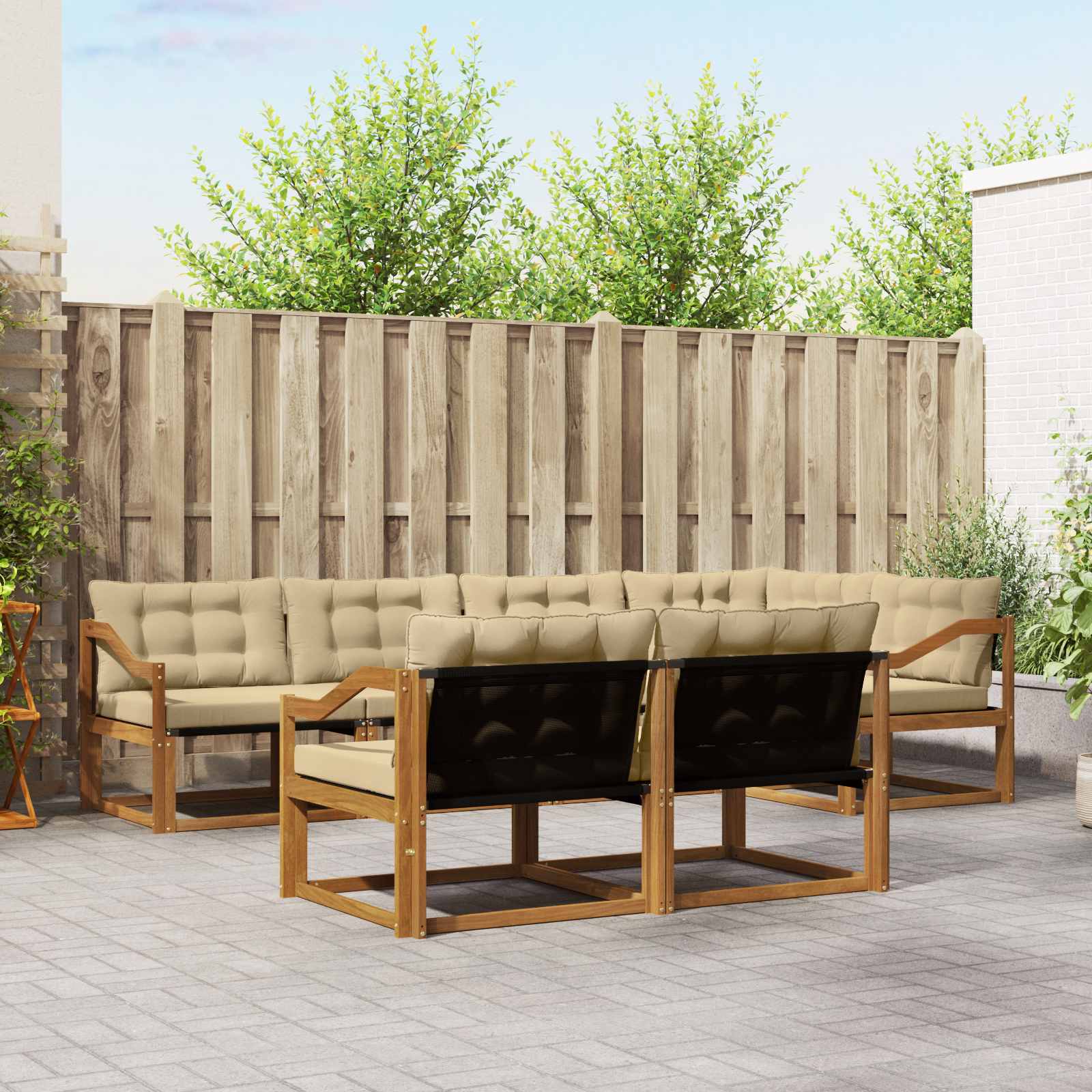 Outdoor-Sofagarnitur mit Kissen 7 pcs Natur und Beige