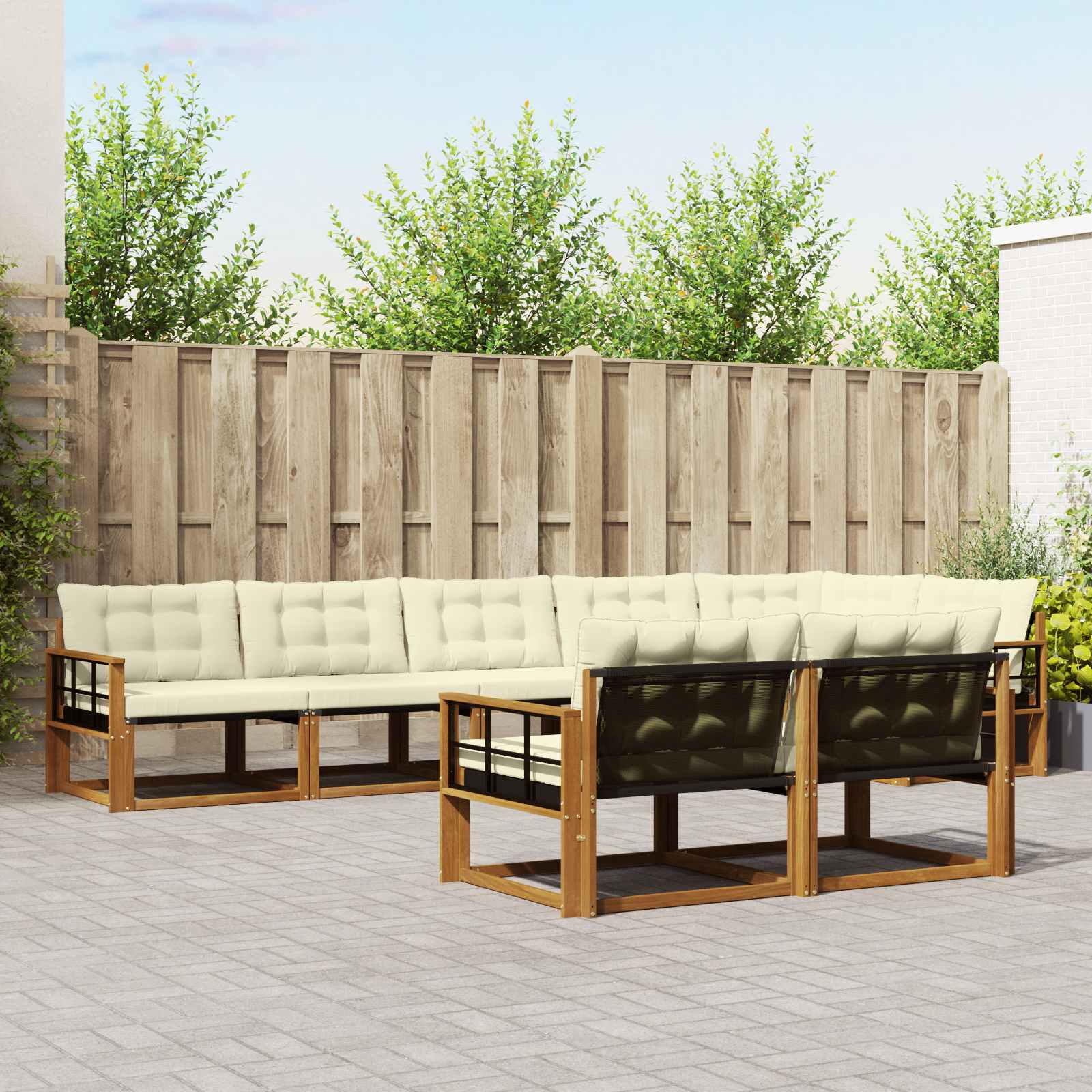 Outdoor-Sofagarnitur mit Kissen 8 pcs Natur und Creme