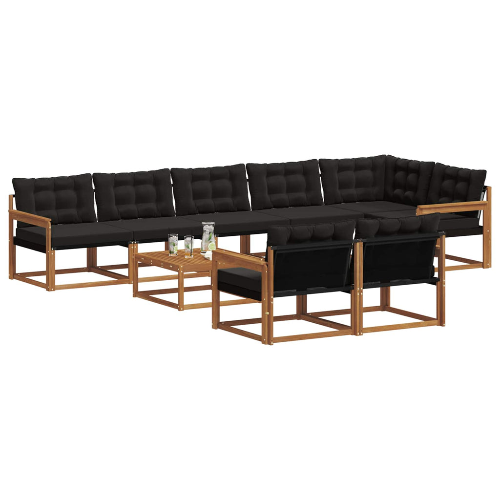 Outdoor-Sofagarnitur mit Kissen 9 pcs Natürlich und Schwarz
