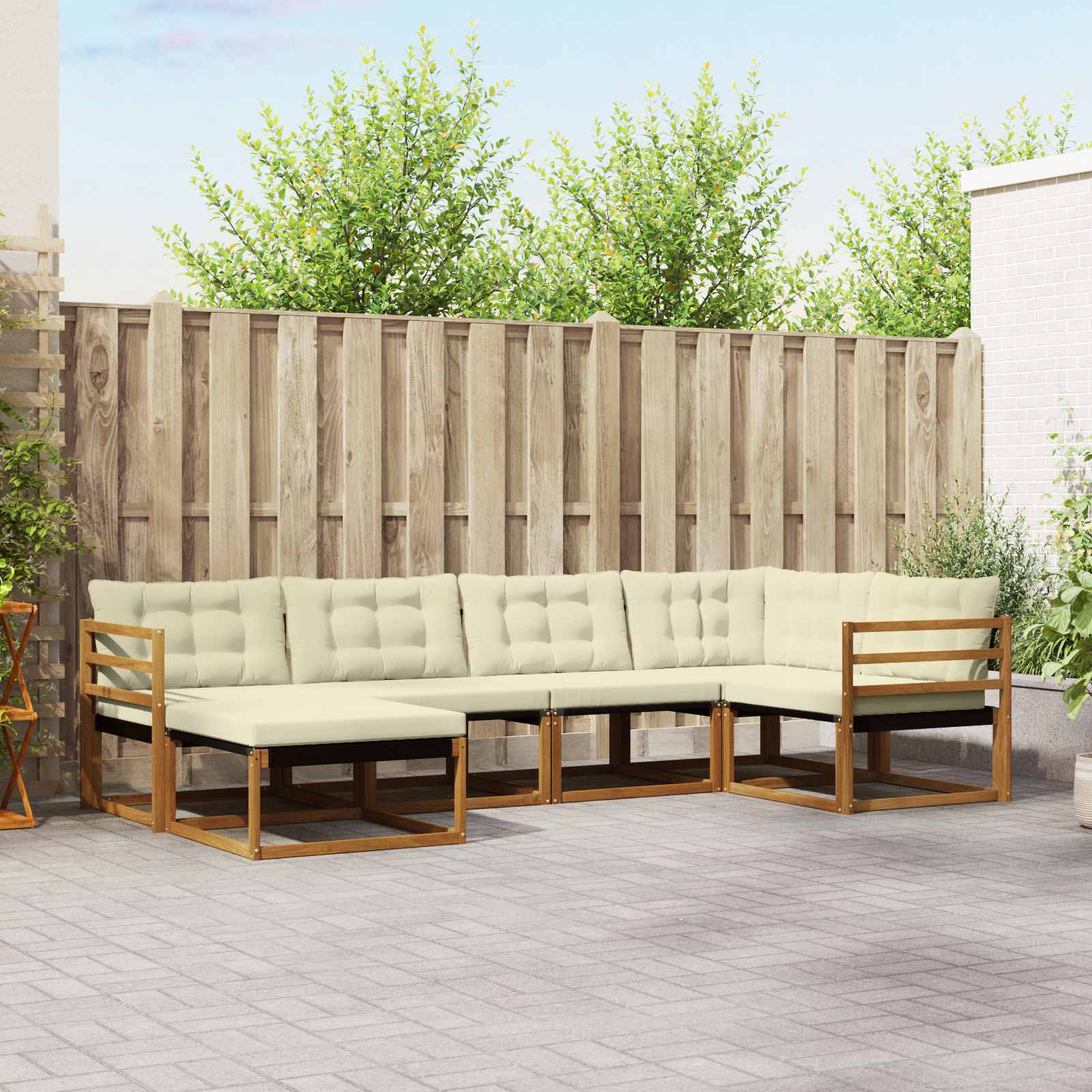 Outdoor-Sofagarnitur mit Kissen 6 pcs Natur und Creme