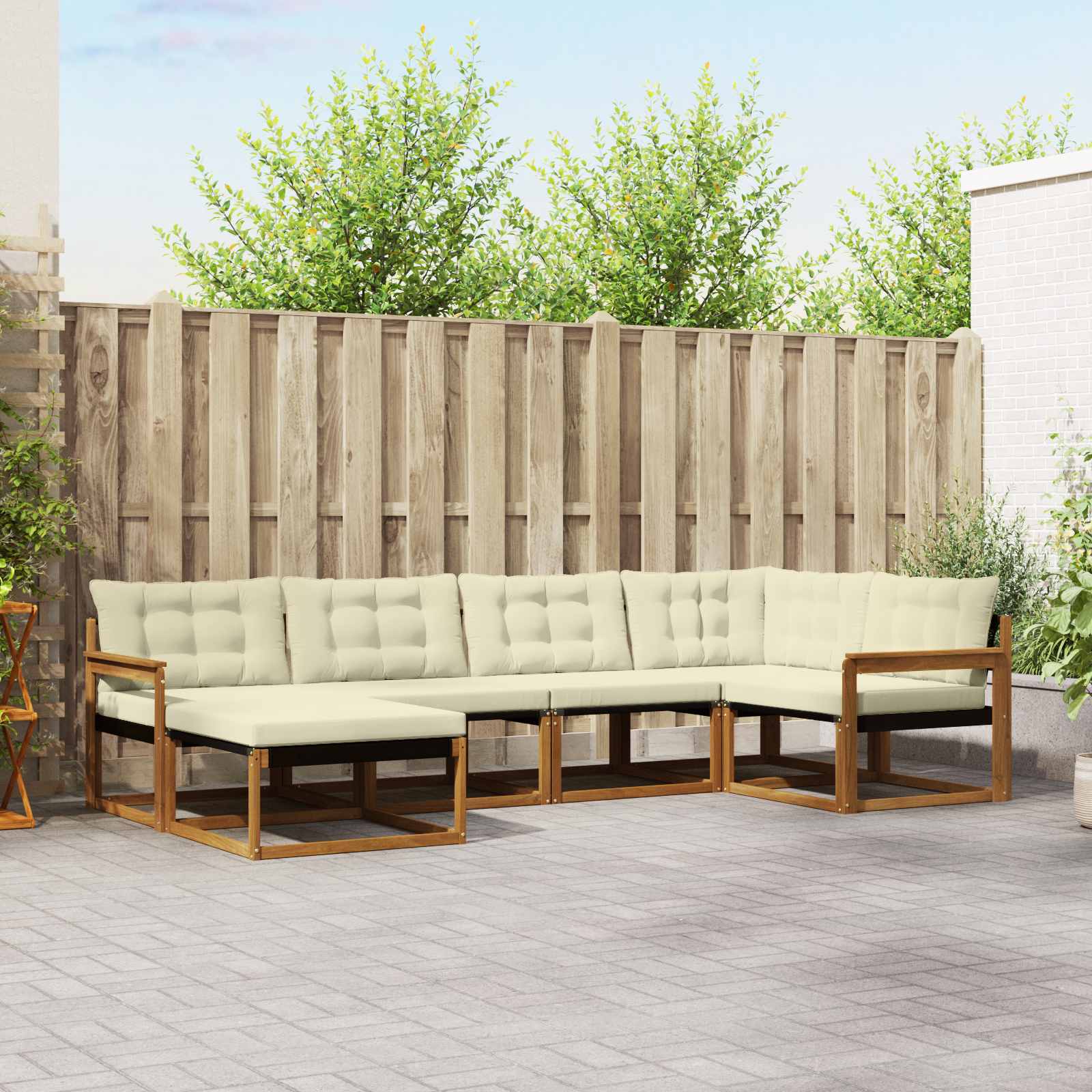 Outdoor-Sofagarnitur mit Kissen 6 pcs Natur und Creme
