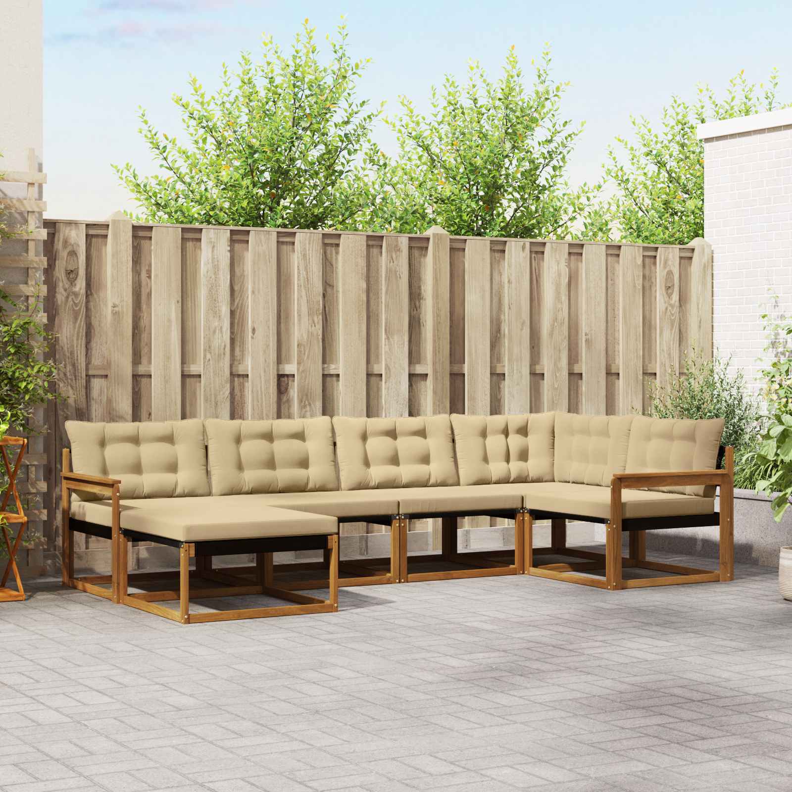 Outdoor-Sofagarnitur mit Kissen 6 pcs Natur und Beige