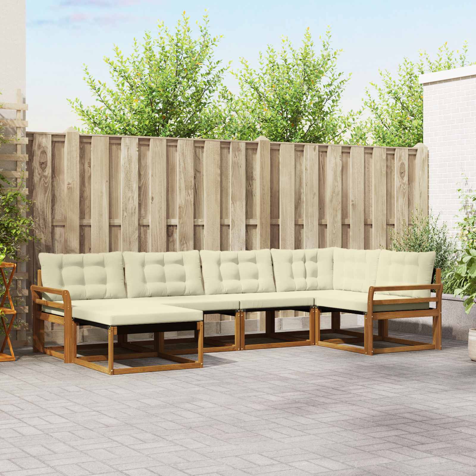 Outdoor-Sofagarnitur mit Kissen 6 pcs Natur und Creme