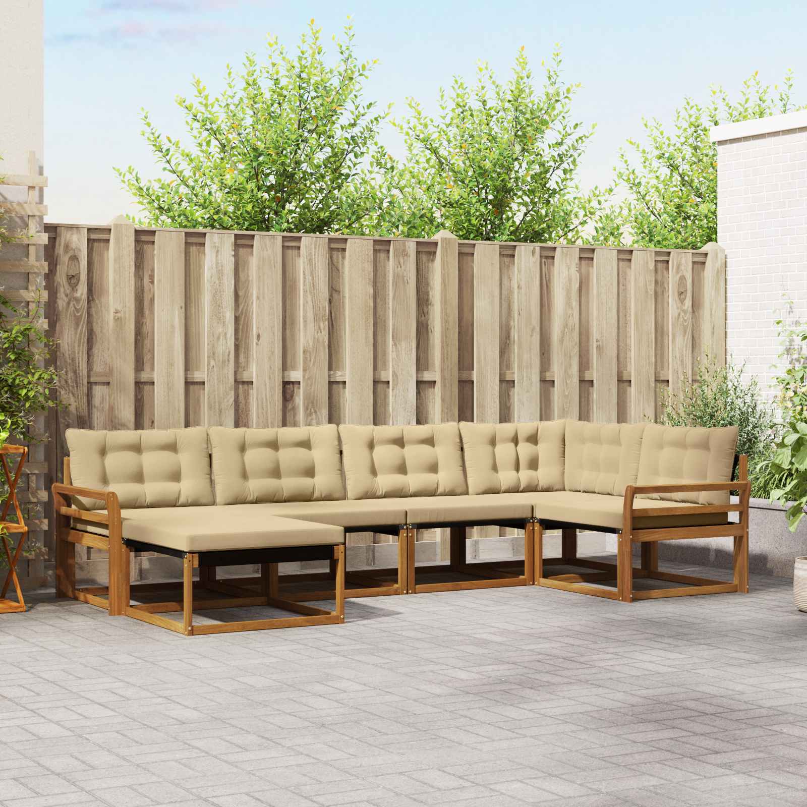 Outdoor-Sofagarnitur mit Kissen 6 pcs Natur und Beige