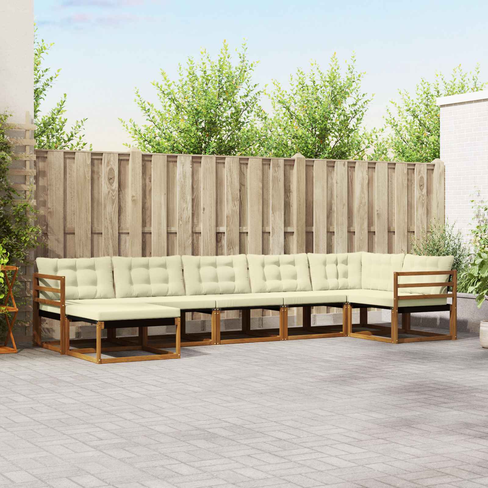 Outdoor-Sofagarnitur mit Kissen 7 pcs Natur und Creme
