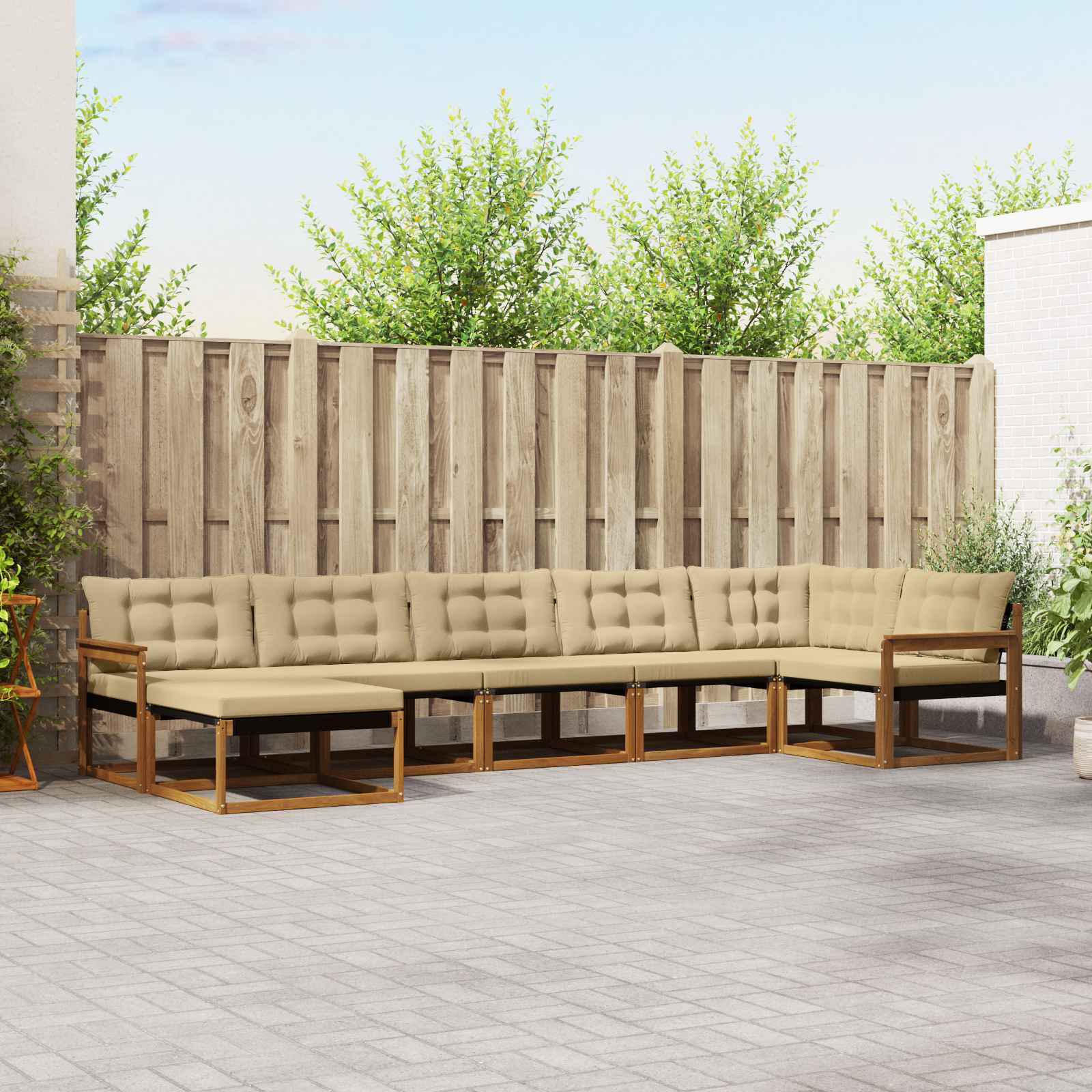 Outdoor-Sofagarnitur mit Kissen 7 pcs Natur und Beige