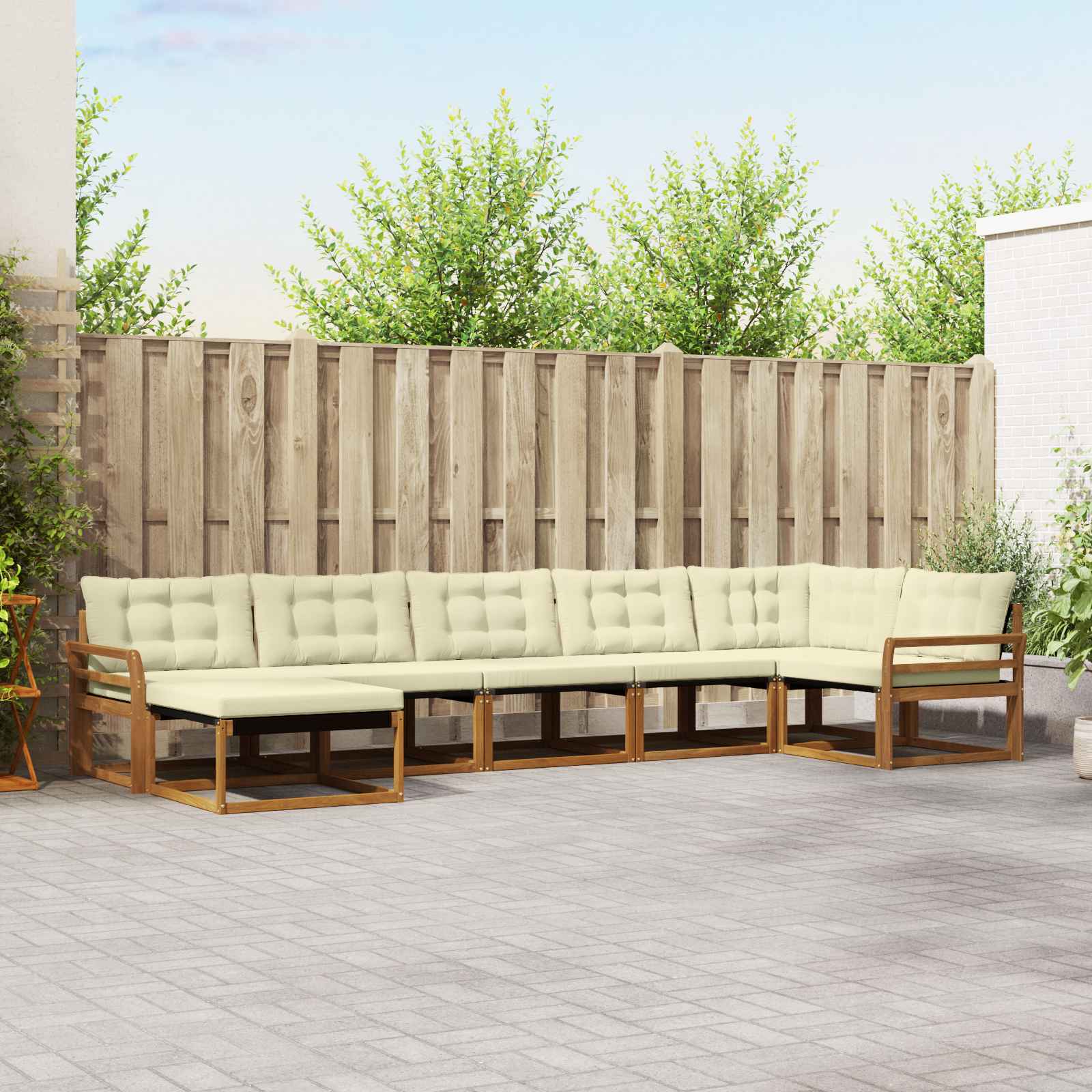Outdoor-Sofagarnitur mit Kissen 7 pcs Natur und Creme
