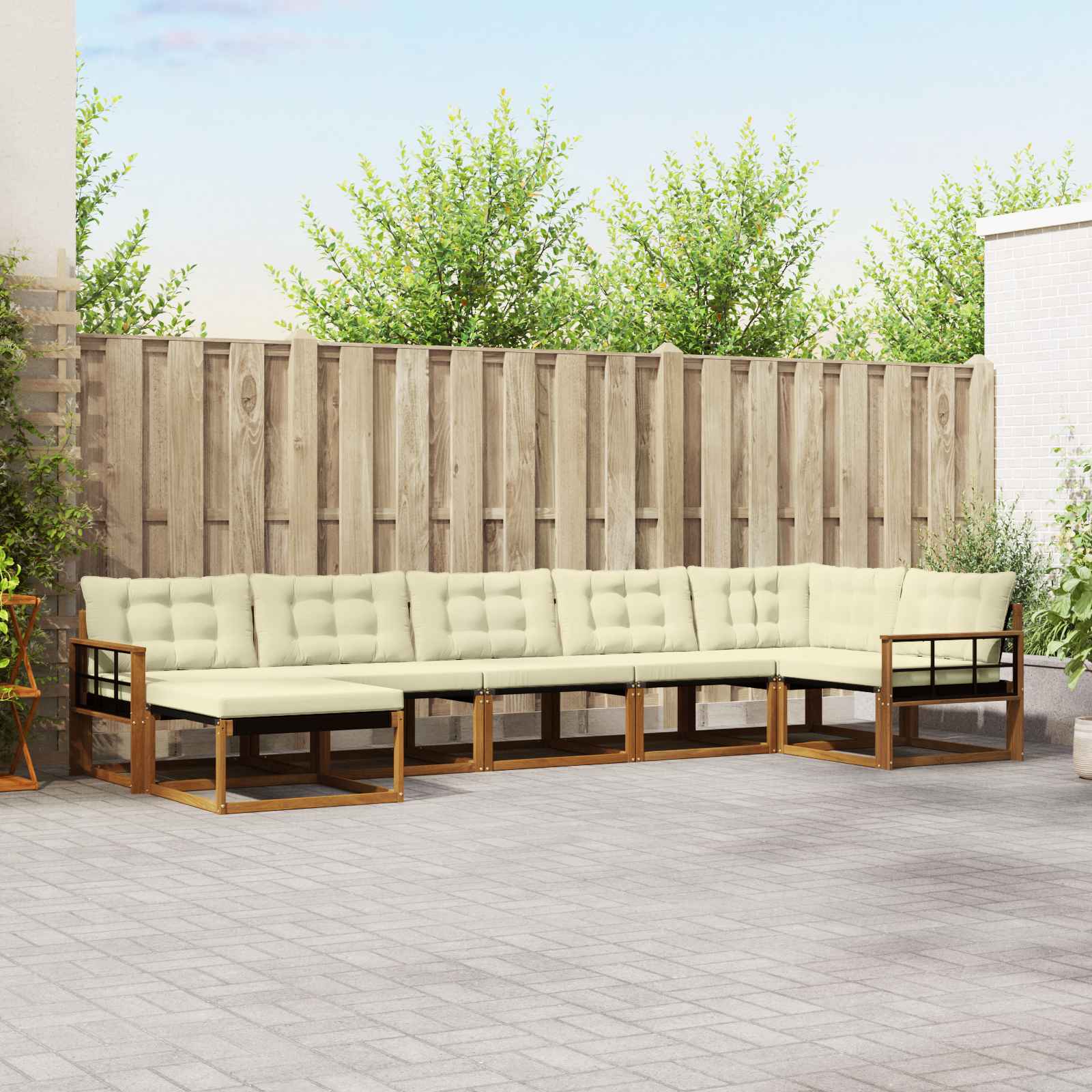 Outdoor-Sofagarnitur mit Kissen 7 pcs Natur und Creme