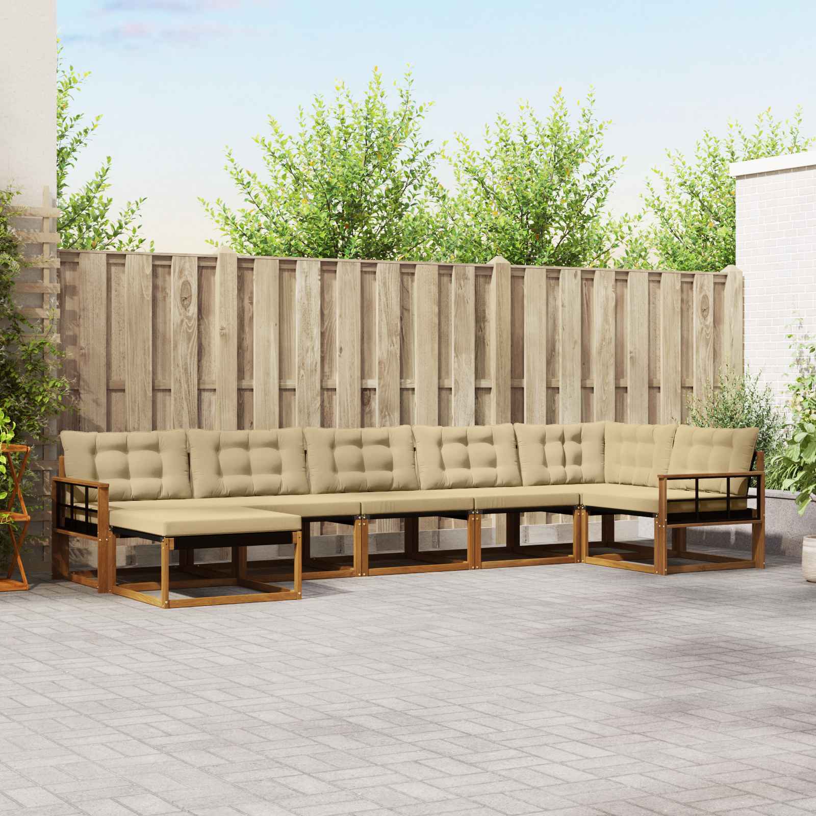Outdoor-Sofagarnitur mit Kissen 7 pcs Natur und Beige