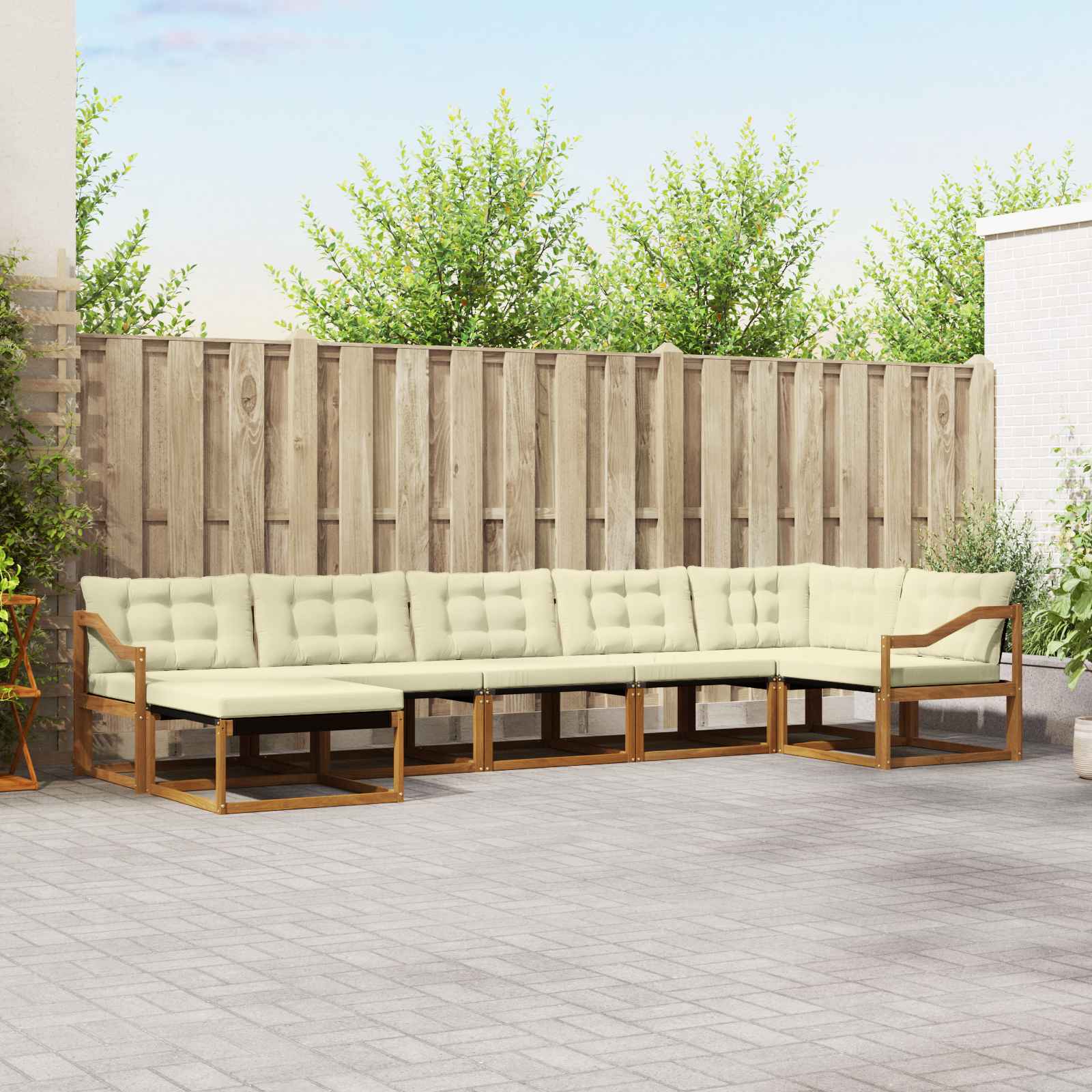 Outdoor-Sofagarnitur mit Kissen 7 pcs Natur und Creme