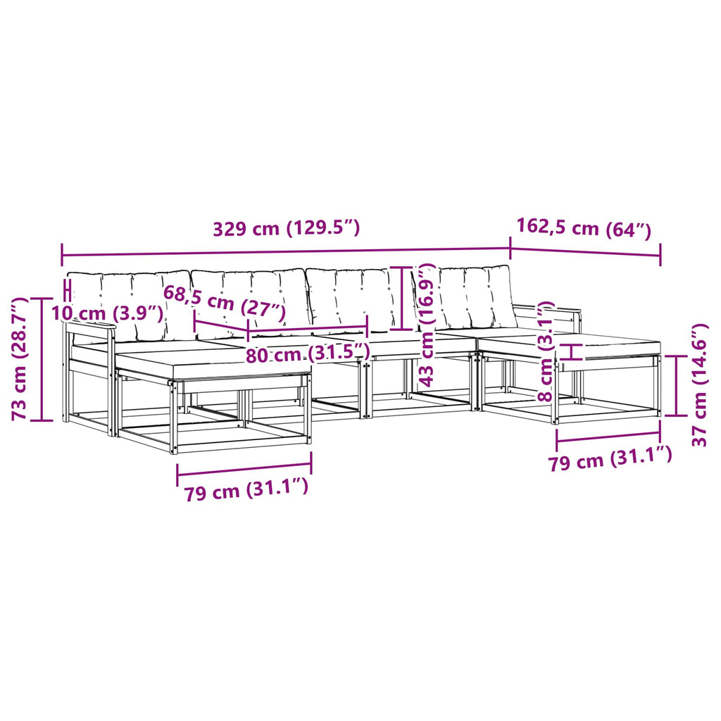 Outdoor-Sofagarnitur mit Kissen 6 pcs Natürlich und Hellgrau