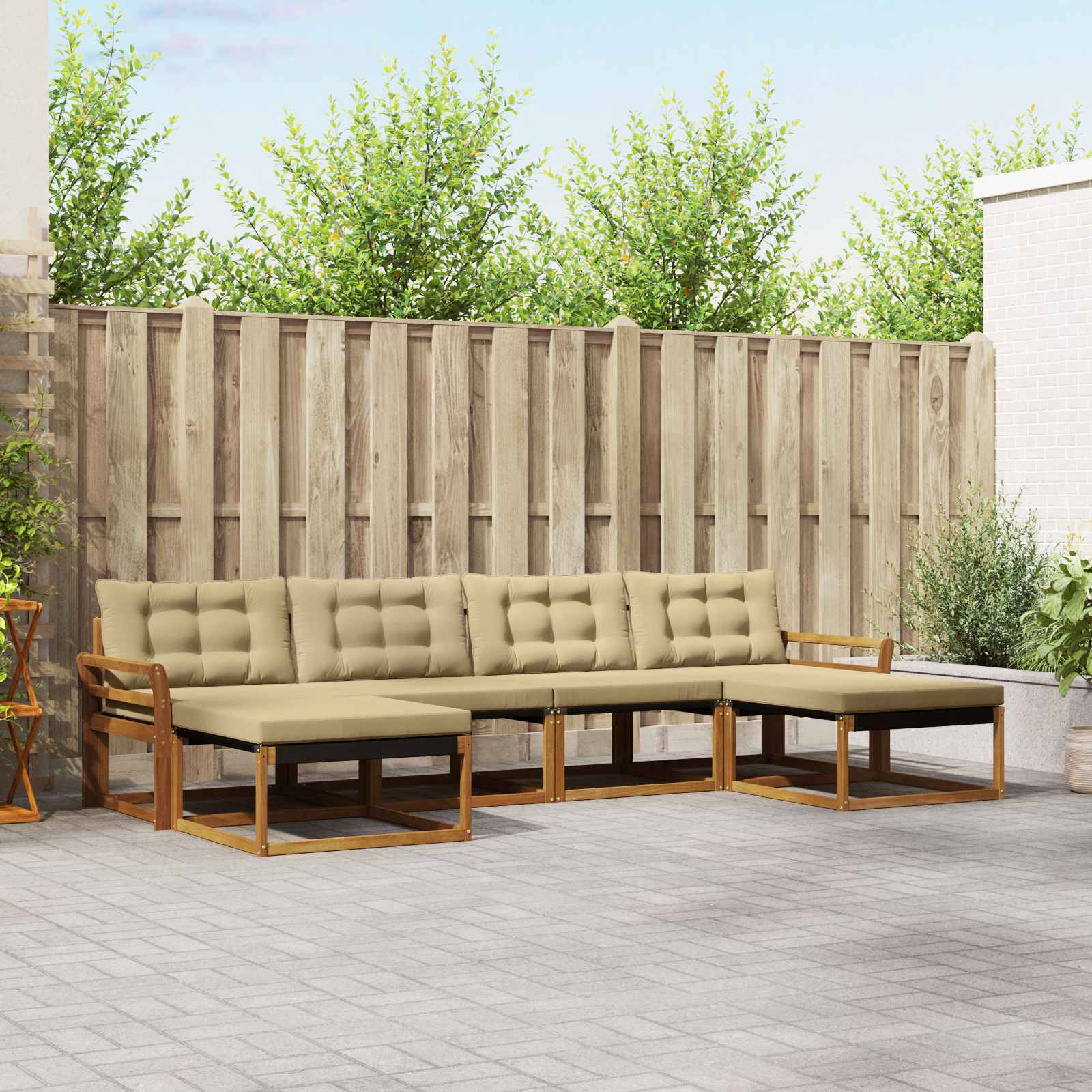 Outdoor-Sofagarnitur mit Kissen 6 pcs Natur und Beige