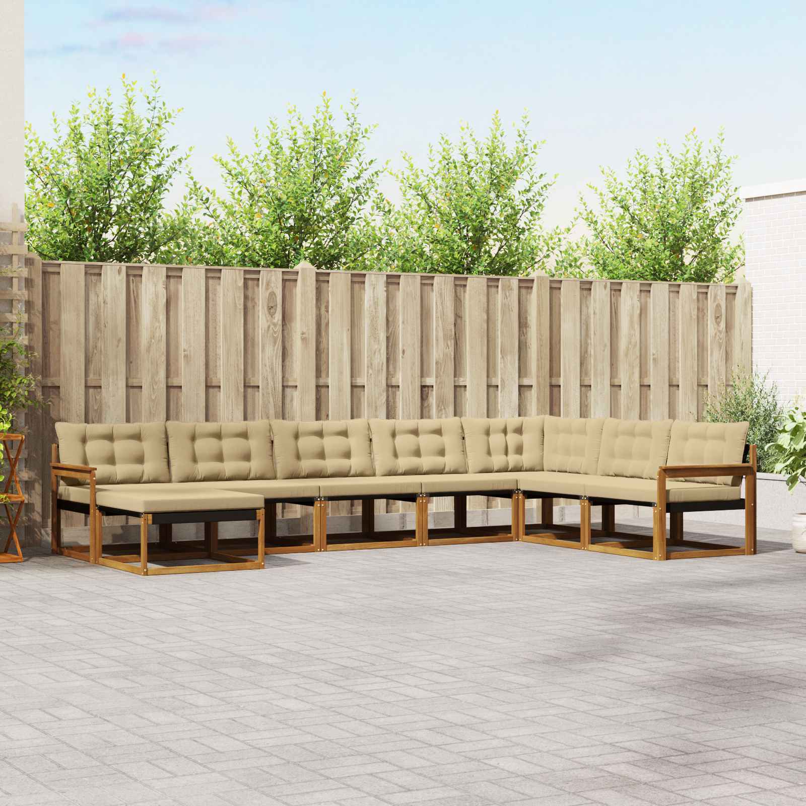 Outdoor-Sofagarnitur mit Kissen 8 pcs Natur und Beige