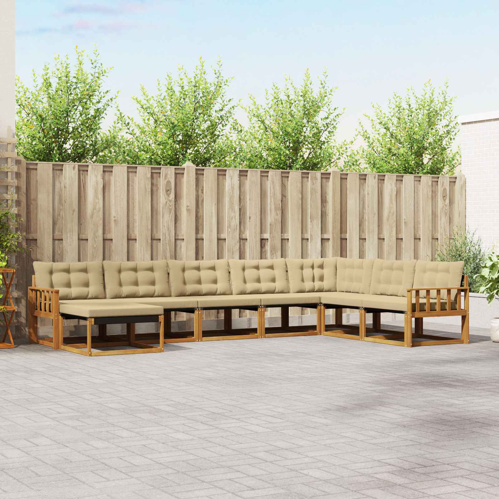 Outdoor-Sofagarnitur mit Kissen 8 pcs Natur und Beige