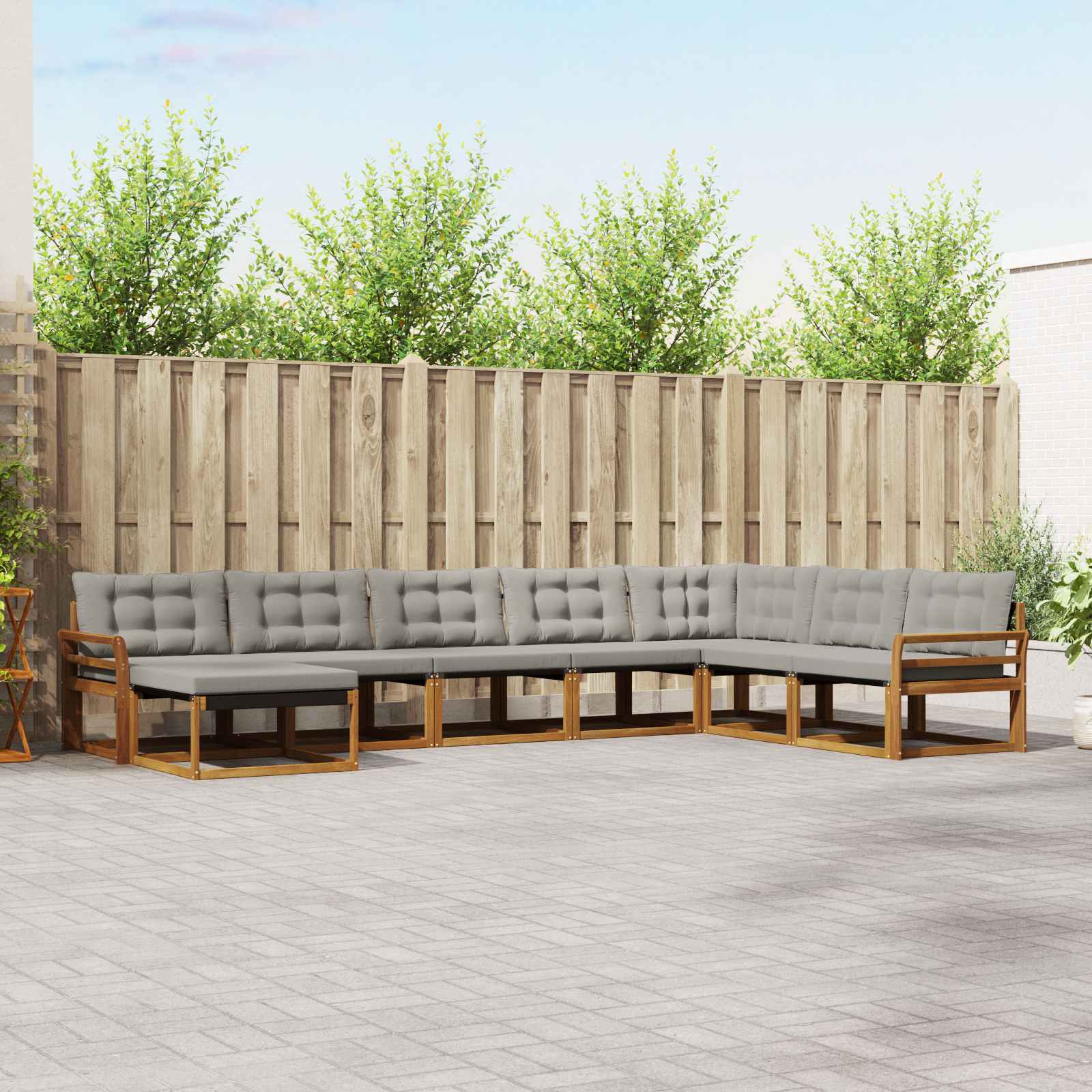 Outdoor-Sofagarnitur mit Kissen 8 pcs Natürlich und Hellgrau