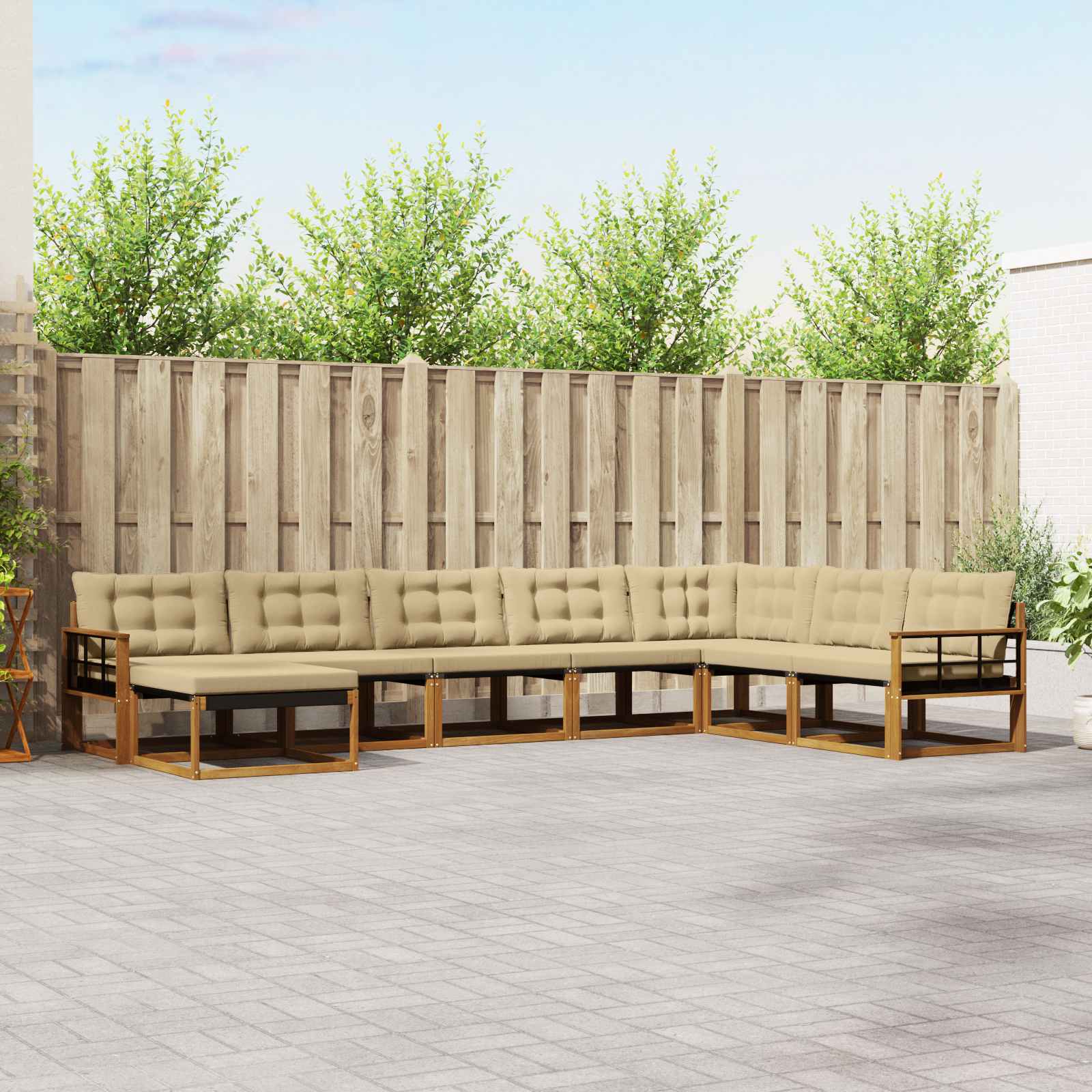 Outdoor-Sofagarnitur mit Kissen 8 pcs Natur und Beige