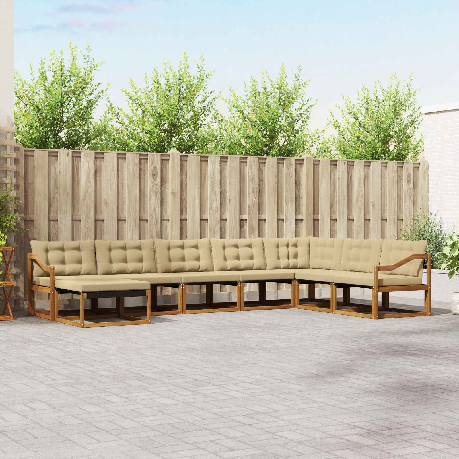 Outdoor-Sofagarnitur mit Kissen 8 pcs Natur und Beige