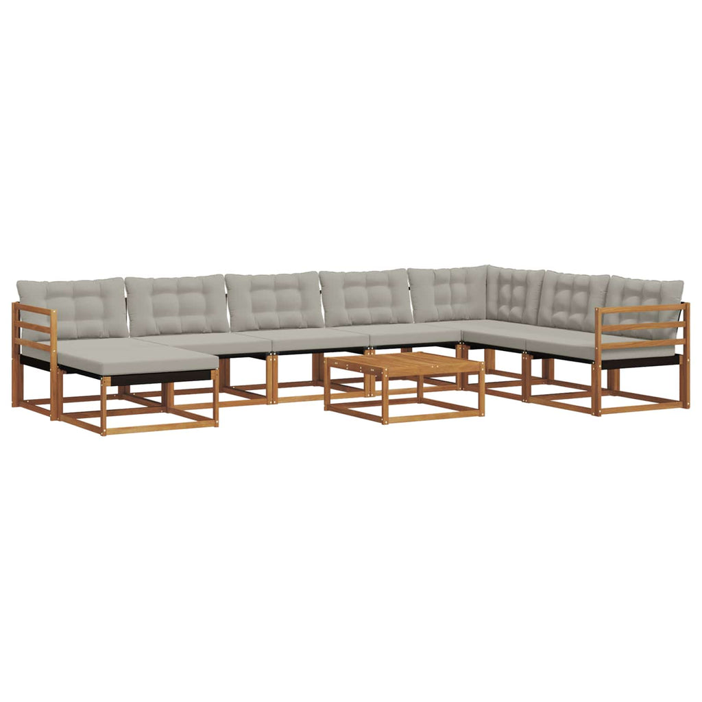 Outdoor-Sofagarnitur mit Kissen 9 pcs Natürlich und Hellgrau