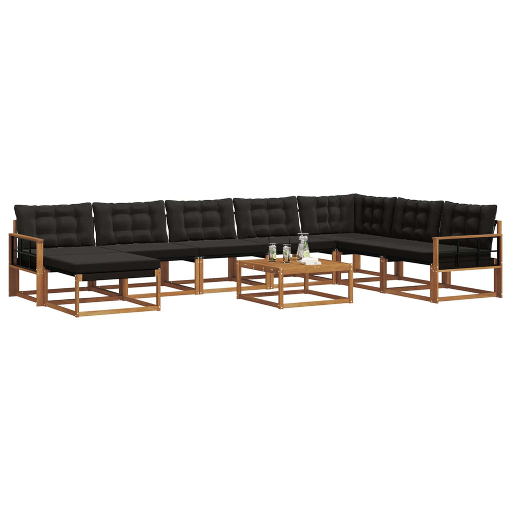 Outdoor-Sofagarnitur mit Kissen 9 pcs Natürlich und Schwarz