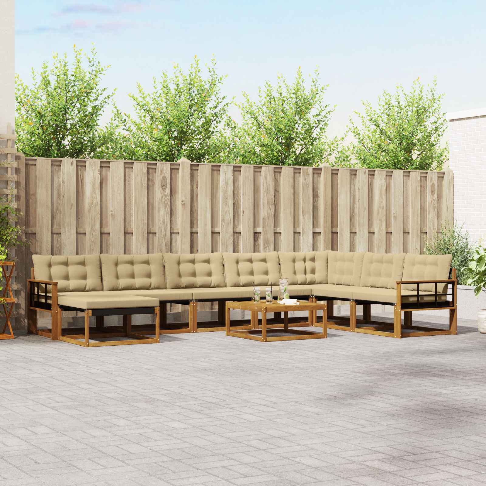 Outdoor-Sofagarnitur 9 pcs Natur und Beige Massivholz Akazie