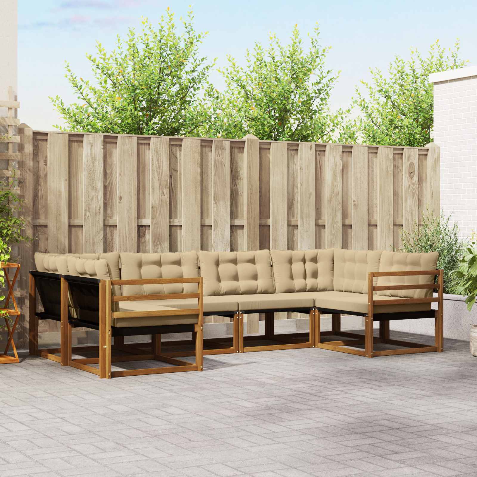 Outdoor-Sofagarnitur mit Kissen 6 pcs Natur und Beige
