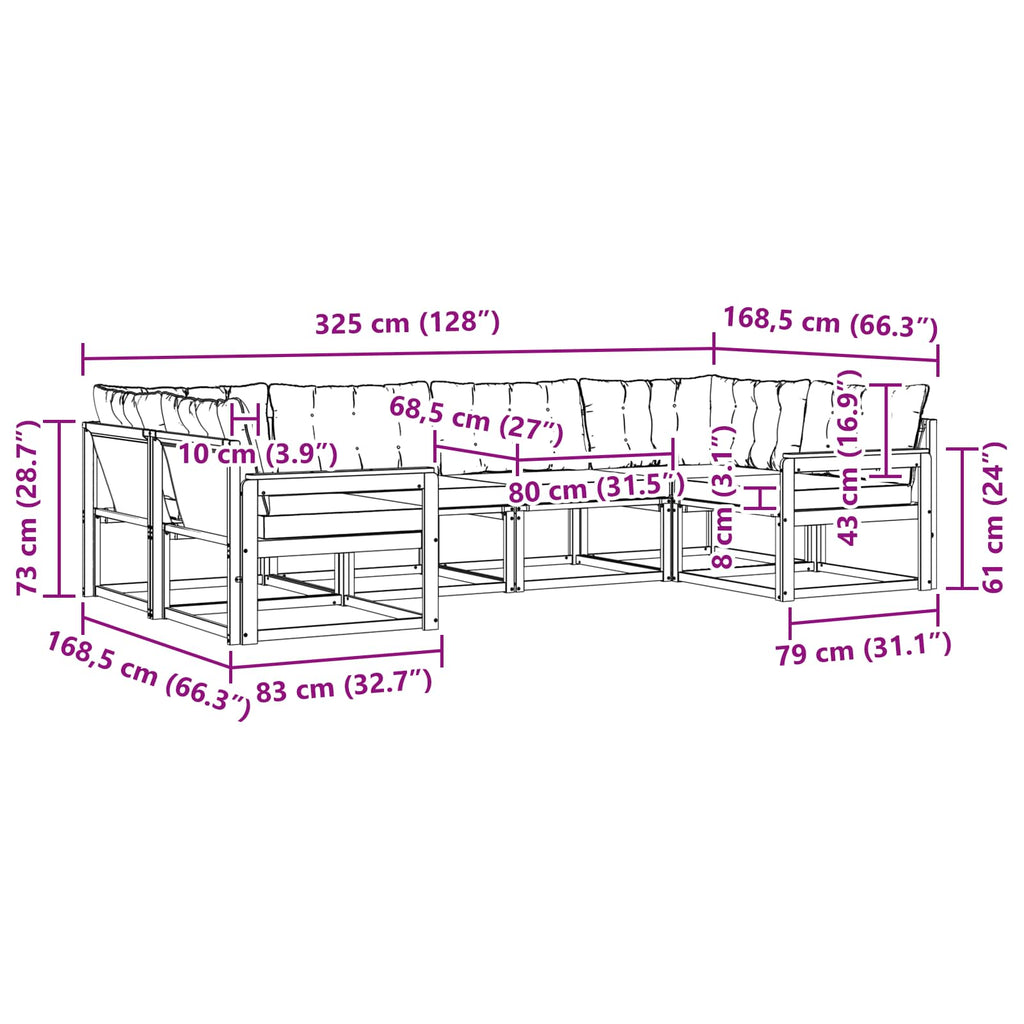 Outdoor-Sofagarnitur mit Kissen 6 pcs Natur und Creme