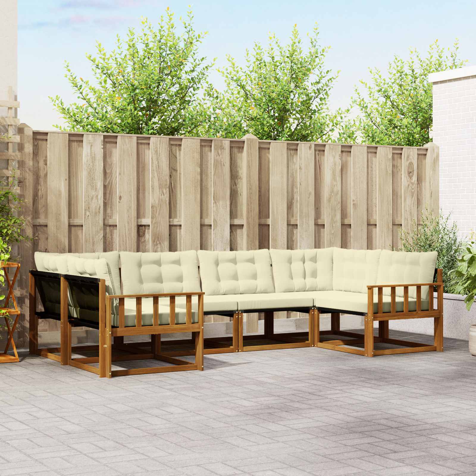 Outdoor-Sofagarnitur mit Kissen 6 pcs Natur und Creme