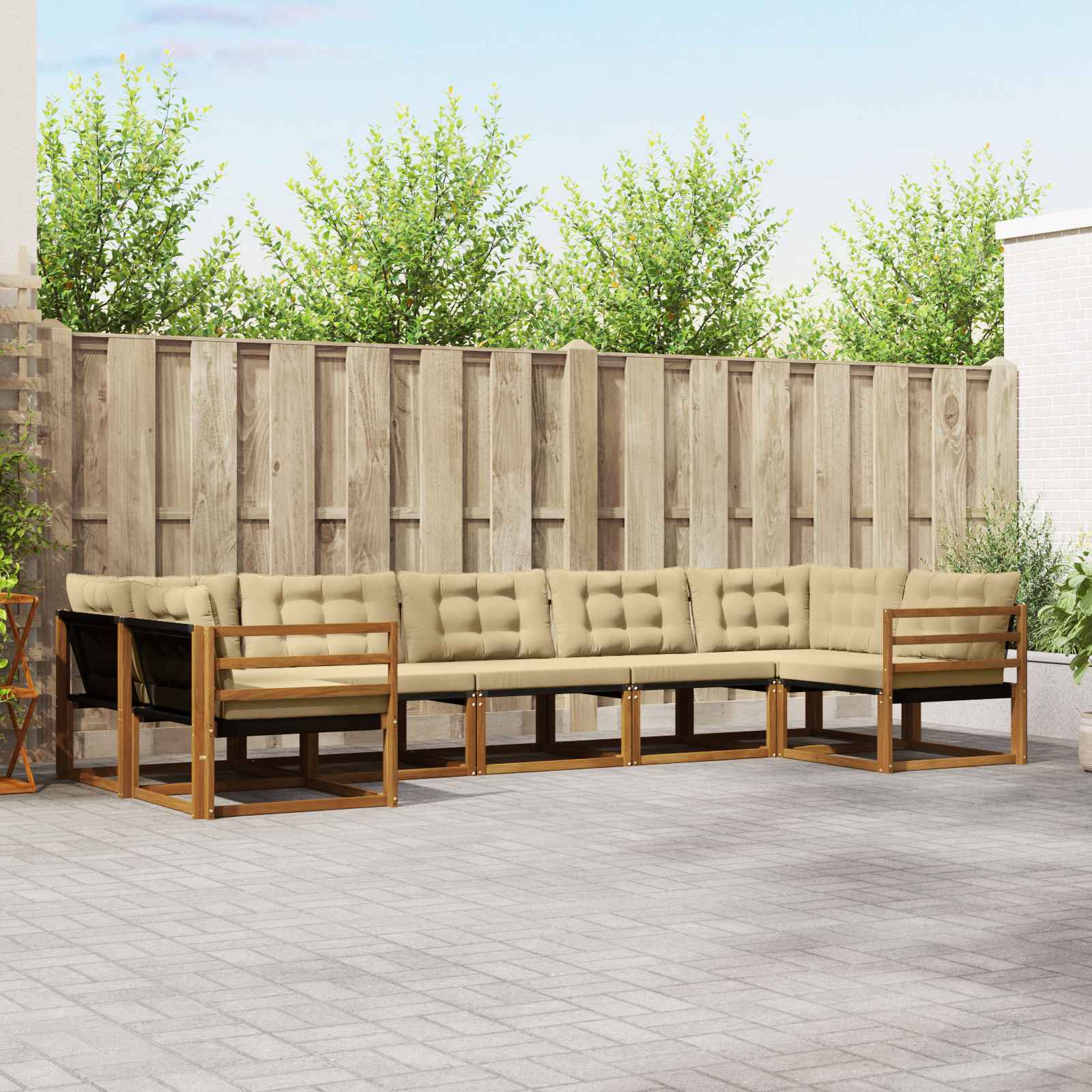 Outdoor-Sofagarnitur mit Kissen 7 pcs Natur und Beige